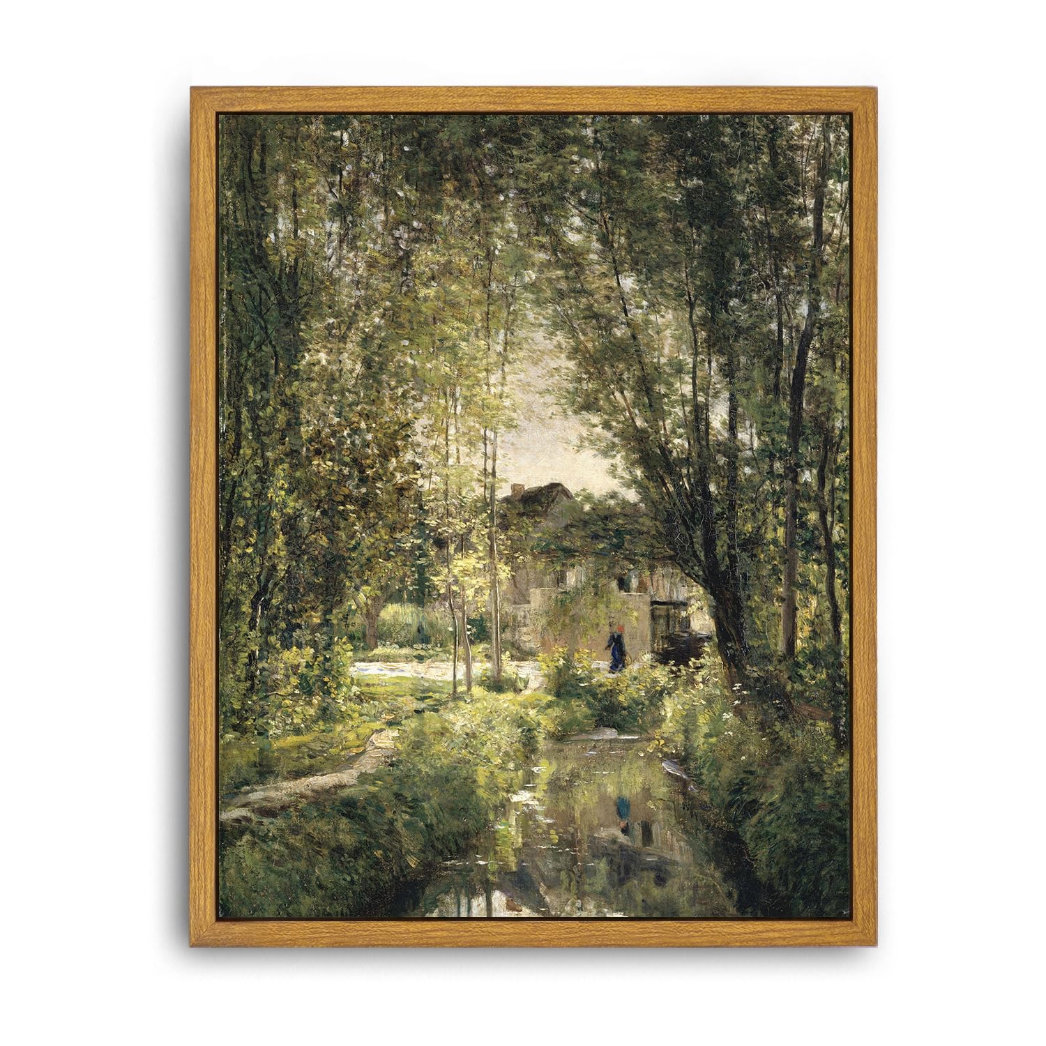 Roslynity Framed Canvas Wall Art Vintage Print Oil Paintings Landscape With A Sunlit Stream Country Rustic Summer Green French R