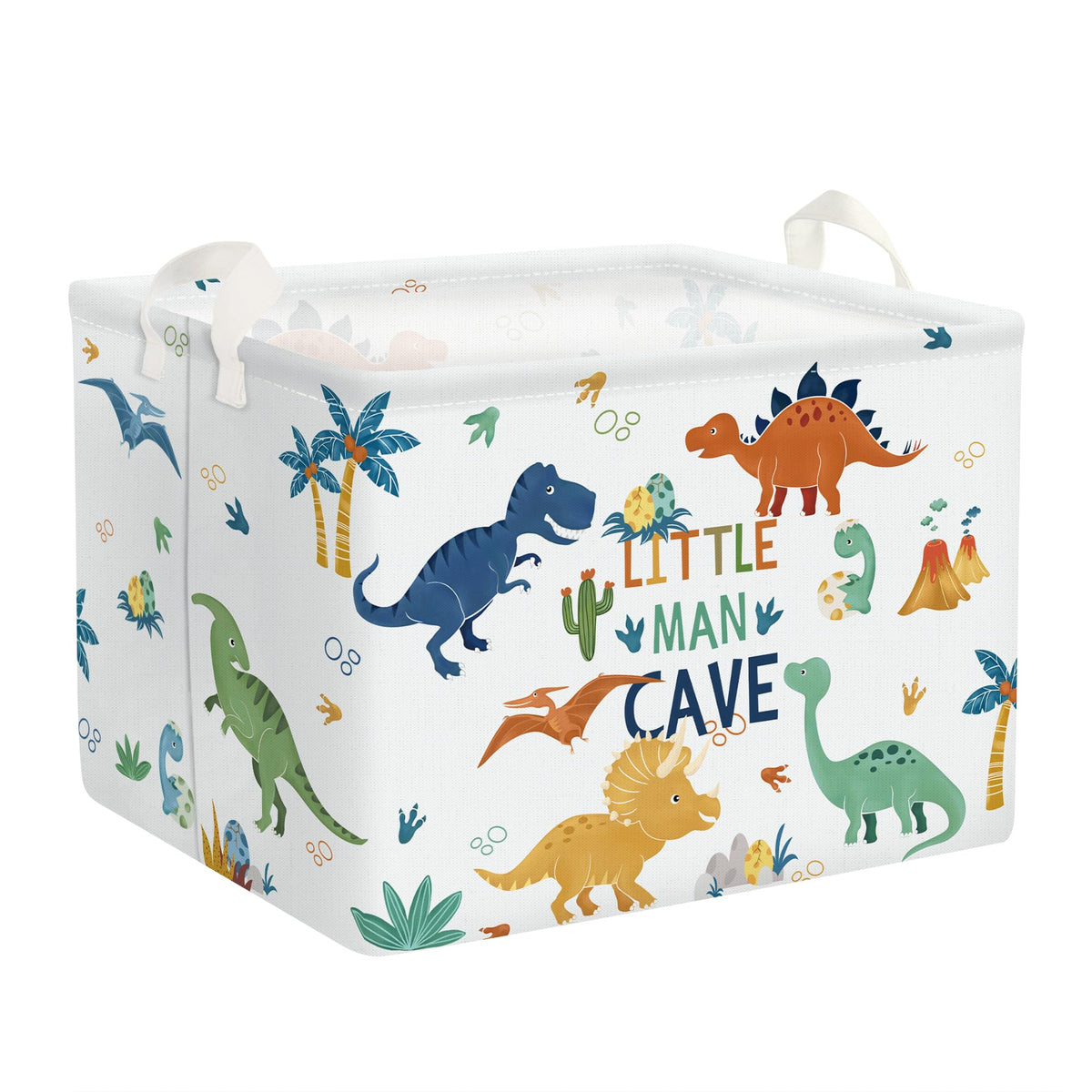 Clastyle 36L Large Boho Dinosaur Pterosaur Shelf Basket With Handle Collapsible Rectangle Dino Palm Tree Toy Clothes Storage Bas