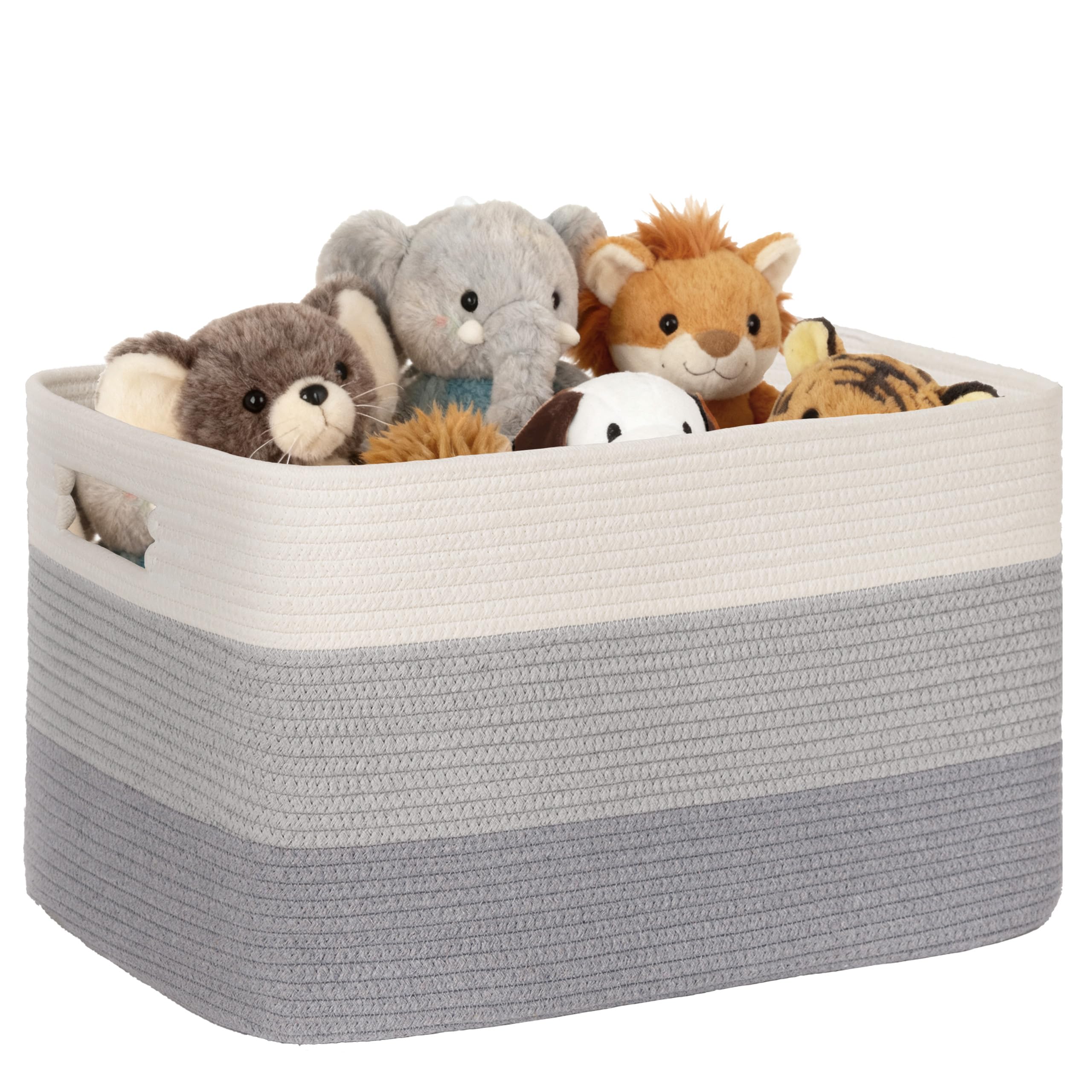 SunNewt 86L Extra Large Laundry Basket with Leather Handles for Living Room Storage, Woven Rope Baskets for Blanket, Kids Toy, G