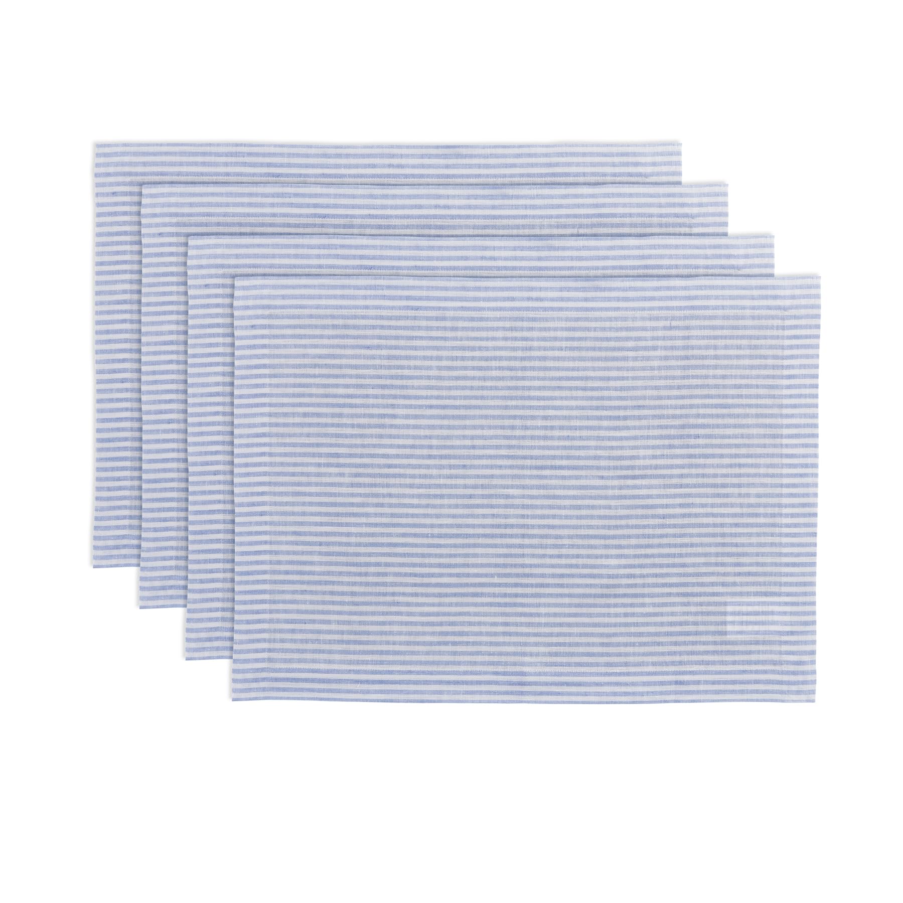 Solino Home Stripe Linen Placemats 19'' L X 14'' W Inch - 100% Pure Linen Cornflower Blue And White Cloth Placemats Set Of 4 - N