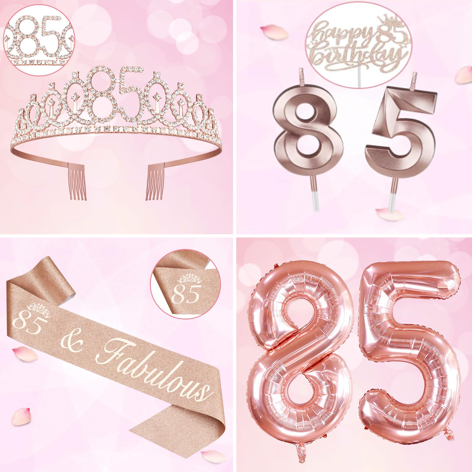 85Th Birthday Party Decorations, Including 85Th Birthday Sash And Crown, 85 Birthday Candles And Cake Topper, 85 Birthday Balloo
