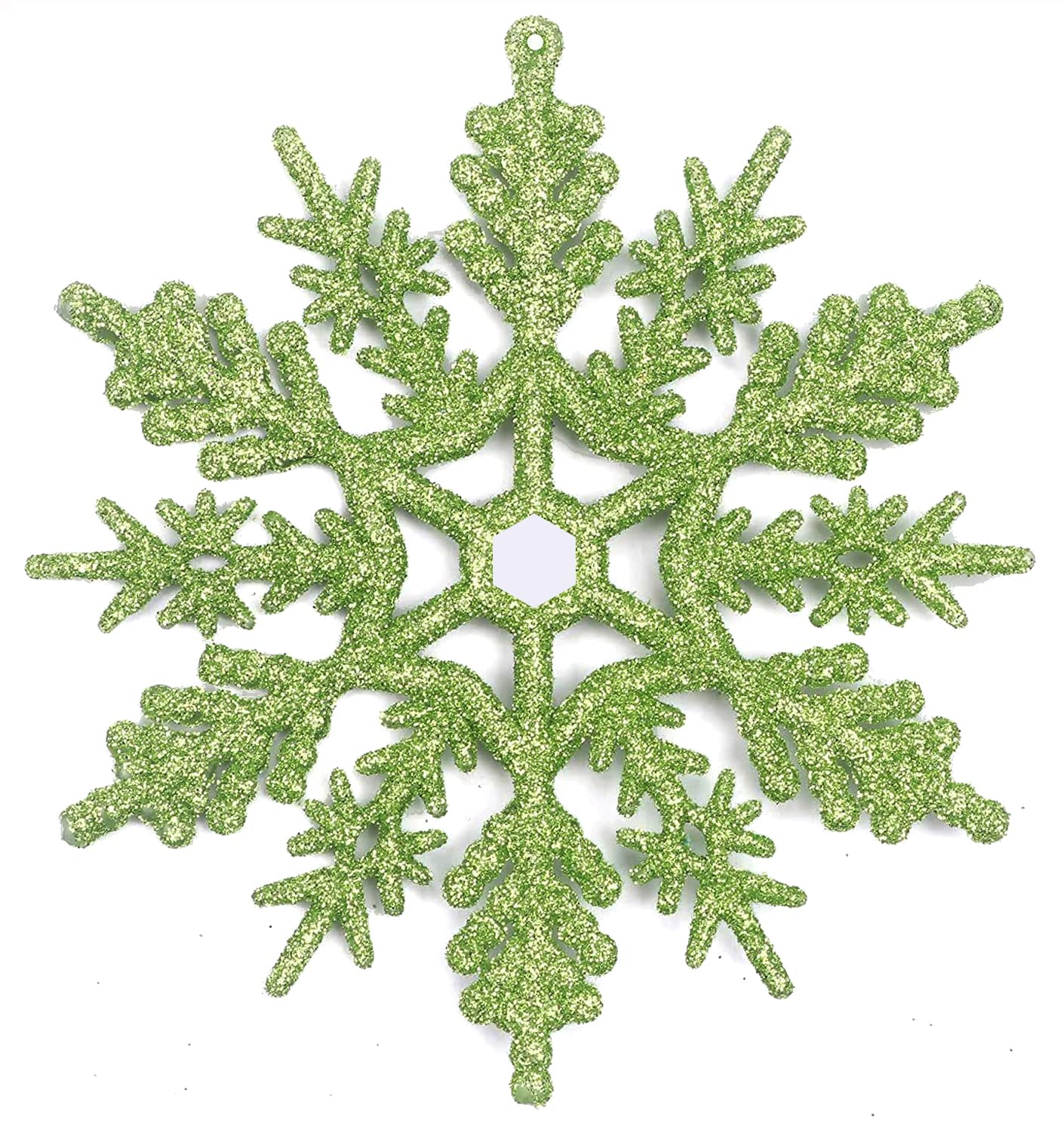 YYCRAFT 6pcs Large Glitter Snowflake Ornament 10 Inch for Christmas Tree Decoration-Lime Green