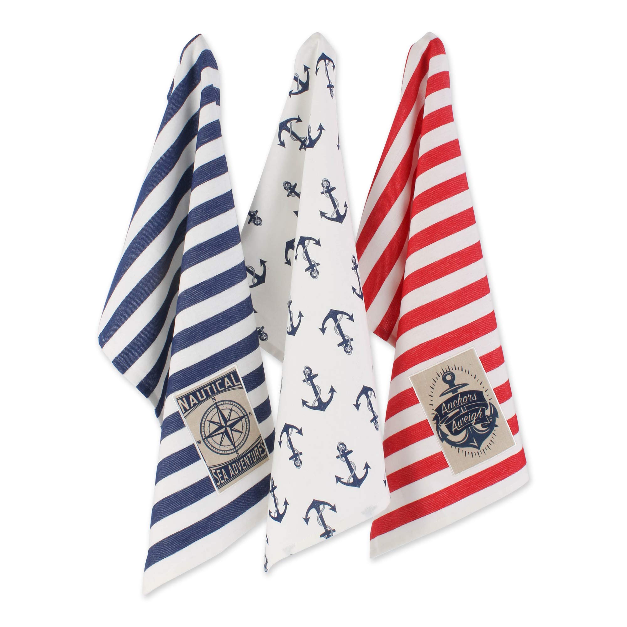 Dii Maritime Collection Kitchen Dishtowel Set, 18X28, Anchor Stripes, 3 Piece