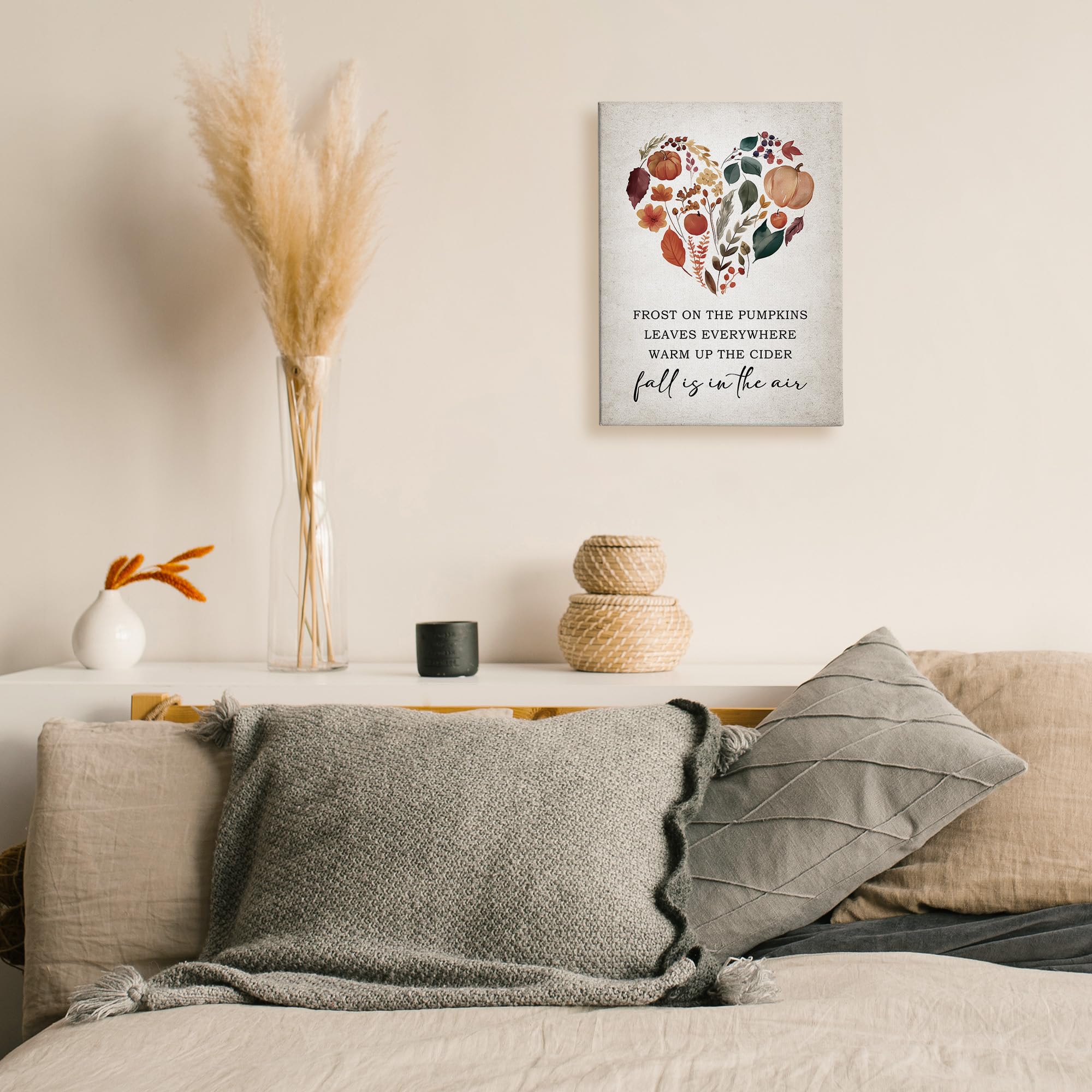 TLESKE Rustic Fall Botanical Wall Art Room Decor, Aesthetic Autumn Pumpkins Leaves Canvas Wall Art Prints for Farmhouse Living R