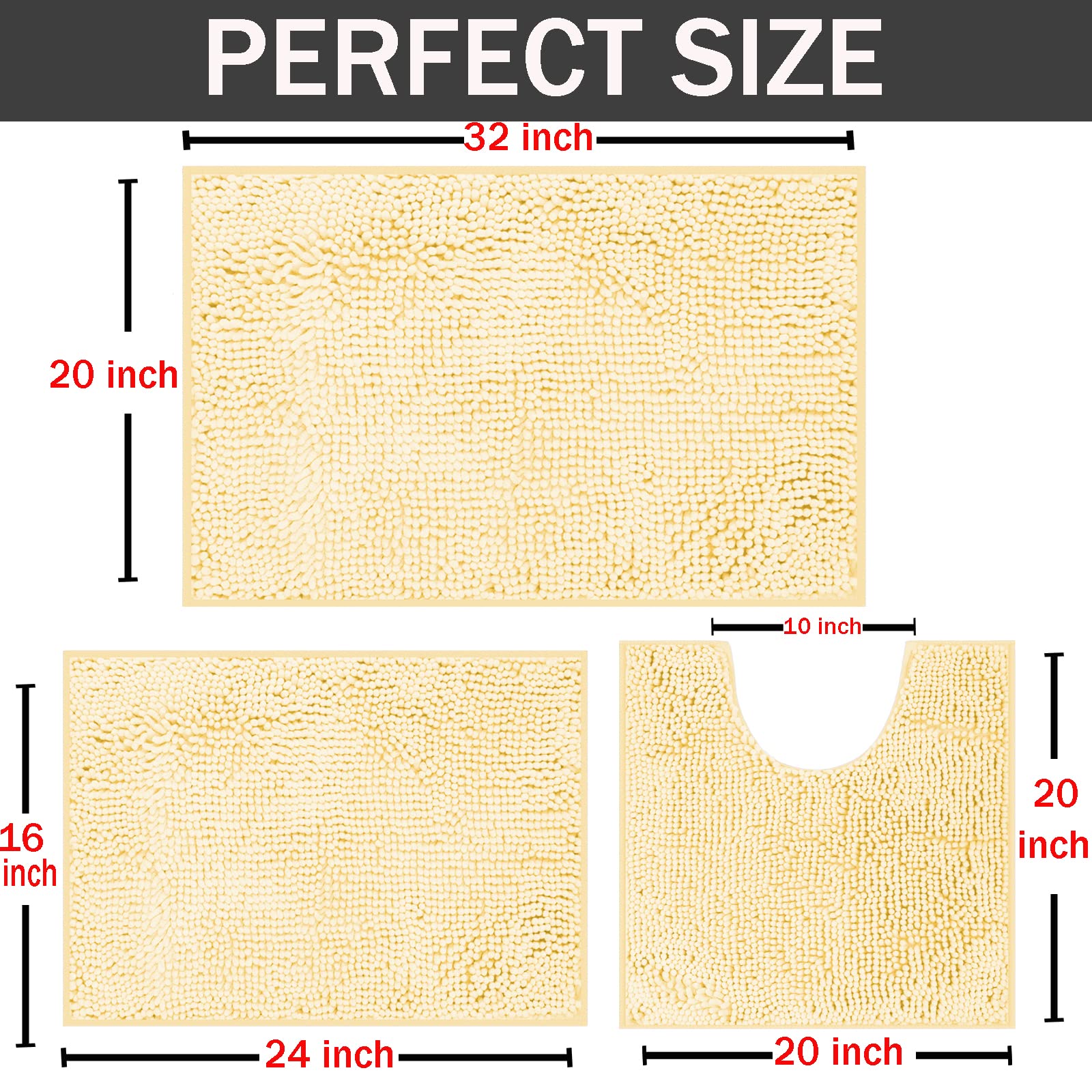 Bathroom Rugs 3 Piece Non Slip  Bath Rugs for Bathroom washable Chenille Bathmat  Bathroom Set Ultra Soft Bath Rug Set  and Absorbent Bathroom Rug Set  Plush Bath Mat for Bathroom  Tub  Shower  Cream