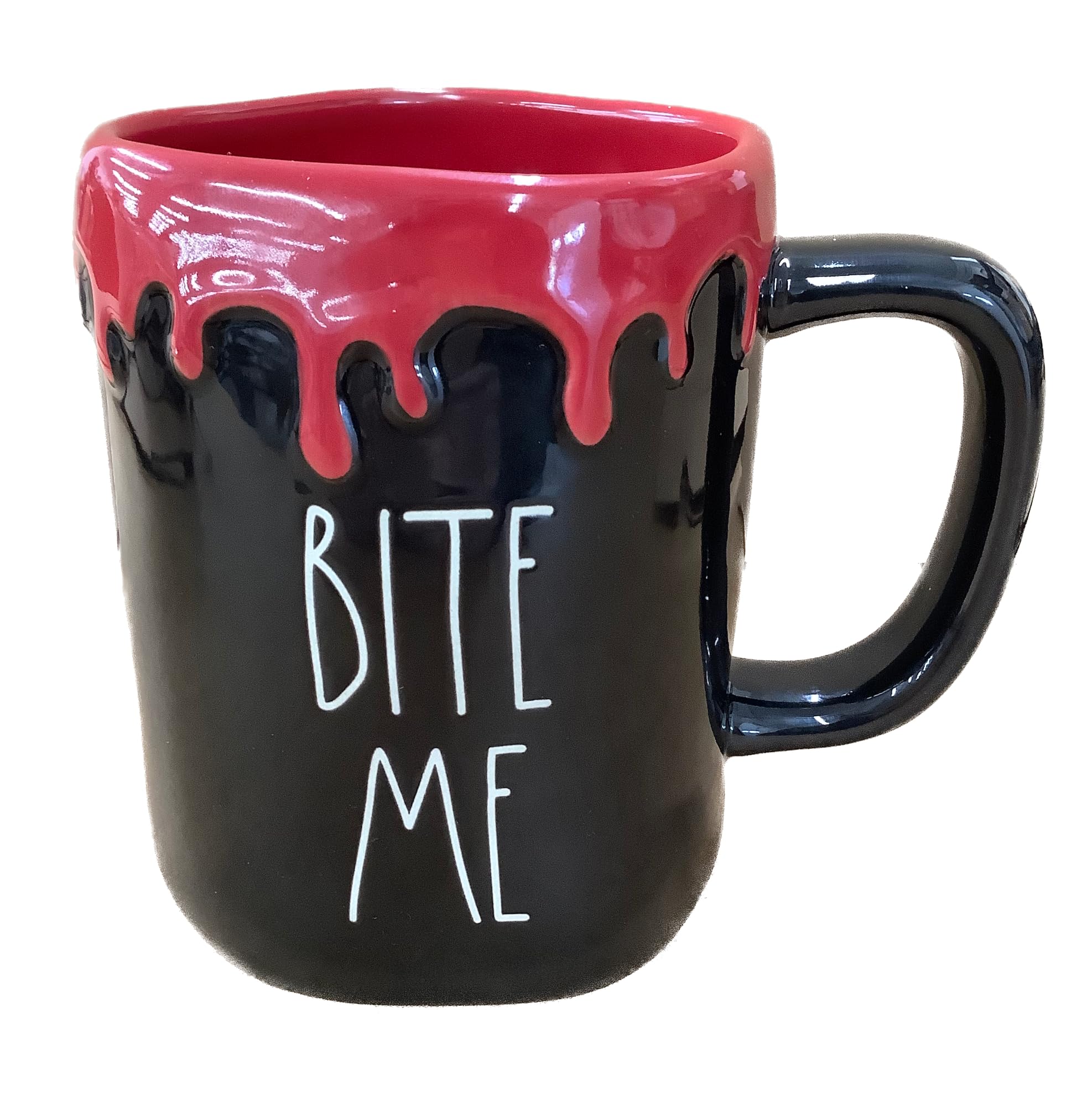 Rae Dunn Halloween Bite Me Coffee Mug, Black with Red Drip