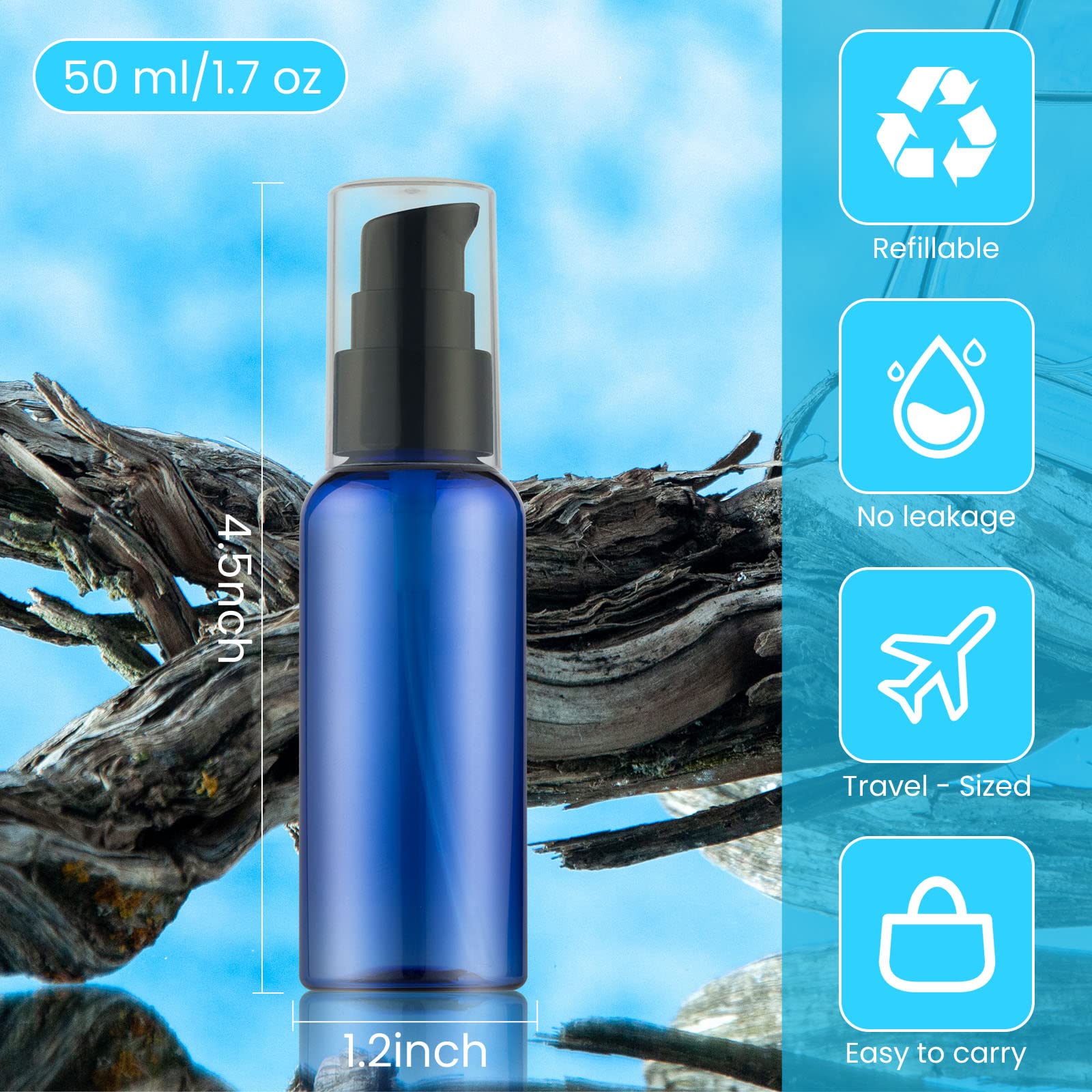 RAYNAG 5 Pack Empty Refillable Plastic Pump Bottle Ideal for Lotion Cream Essential Oil Travel Small Container 50ml/1.7oz