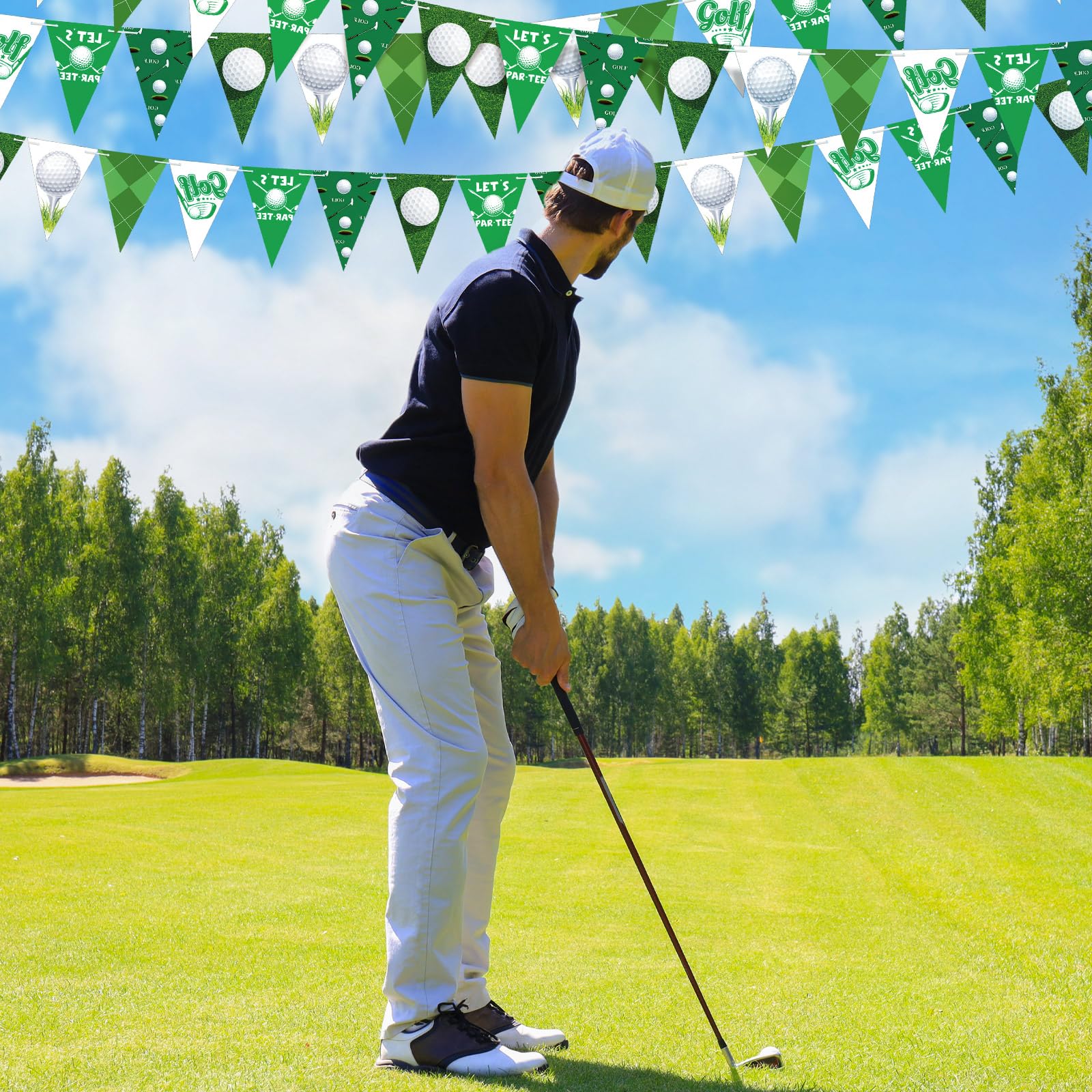 Weekgrat 5 Pcs Golf Party Decorations Golf Triangle Banner Hole in One Birthday Decorations Pennant Flags with Double Sided Prin