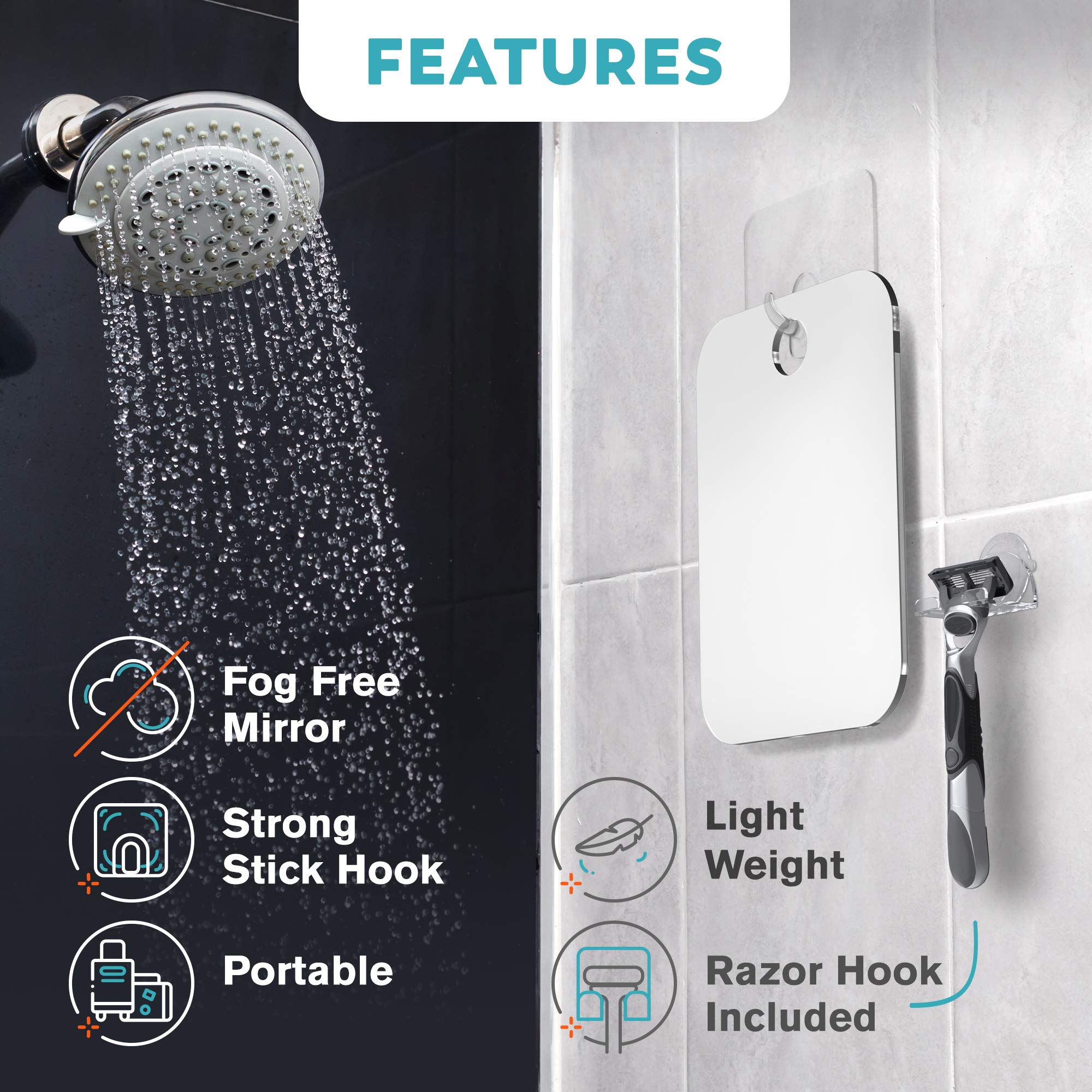 Honeybull Shower Mirror Fogless For Shaving - Flat Anti Fog Mirror With Razor Holder For Shower, Mirrors, Shower Accessories, Ba