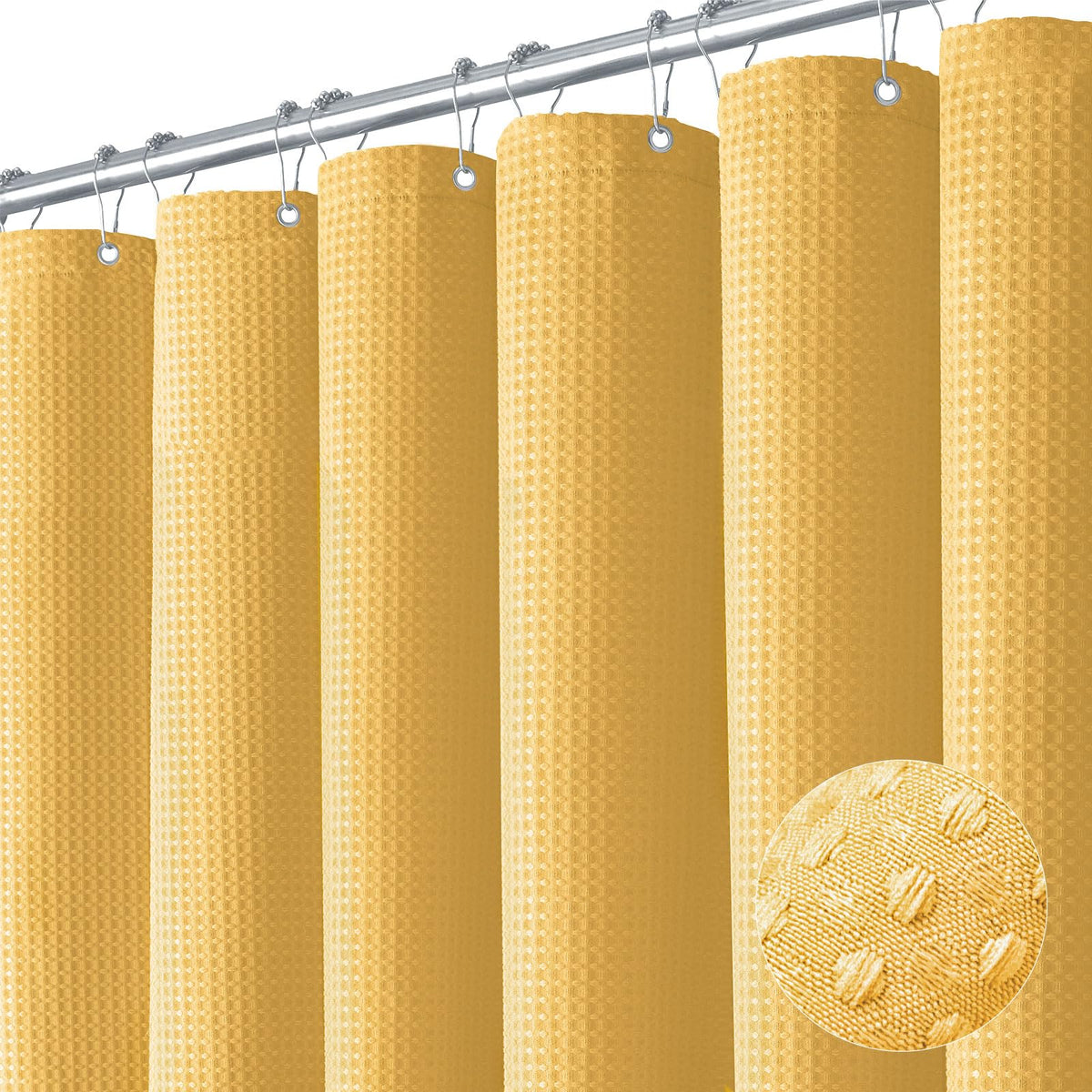 Dynamene Extra Long Shower Curtain - 84 Inch Long Waffle Weave Heavy Duty Fabric Bathroom Shower Curtain, Neutral Weighted Hotel