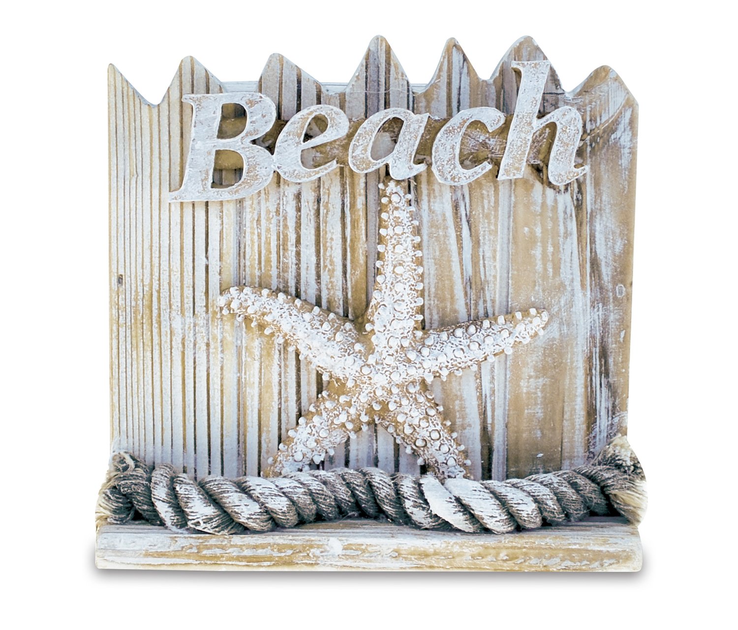 Cota Global Baja Beach Starfish Nautical Wooden Coaster Set - Rustic Square Coaster Set With Holder, Cute Beach Theme Drink Coas