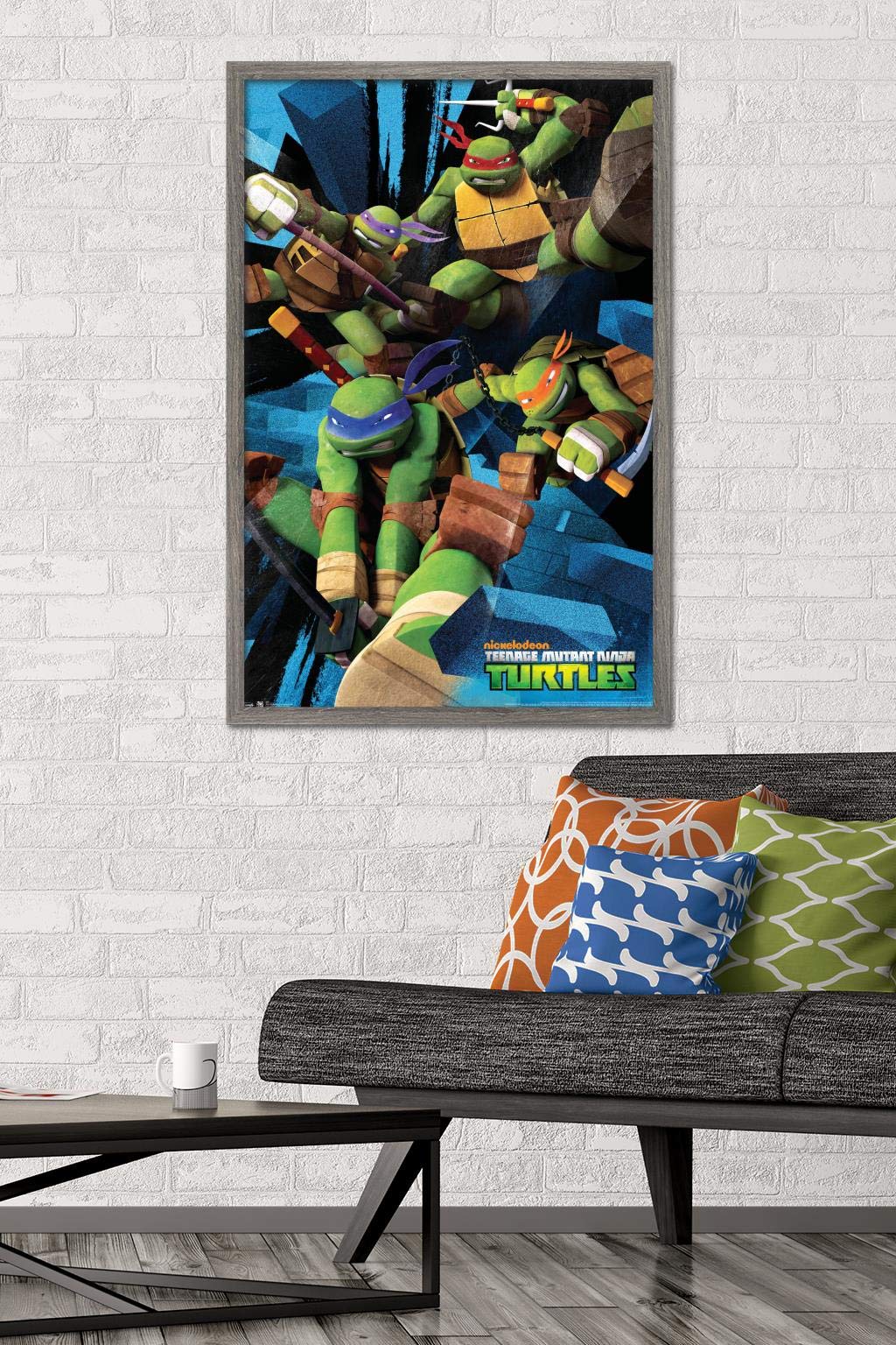 Trends International Nickelodeon Teenage Mutant Ninja Turtles - Attack Wall Poster, 22.375'' X 34'', Barnwood Framed Version