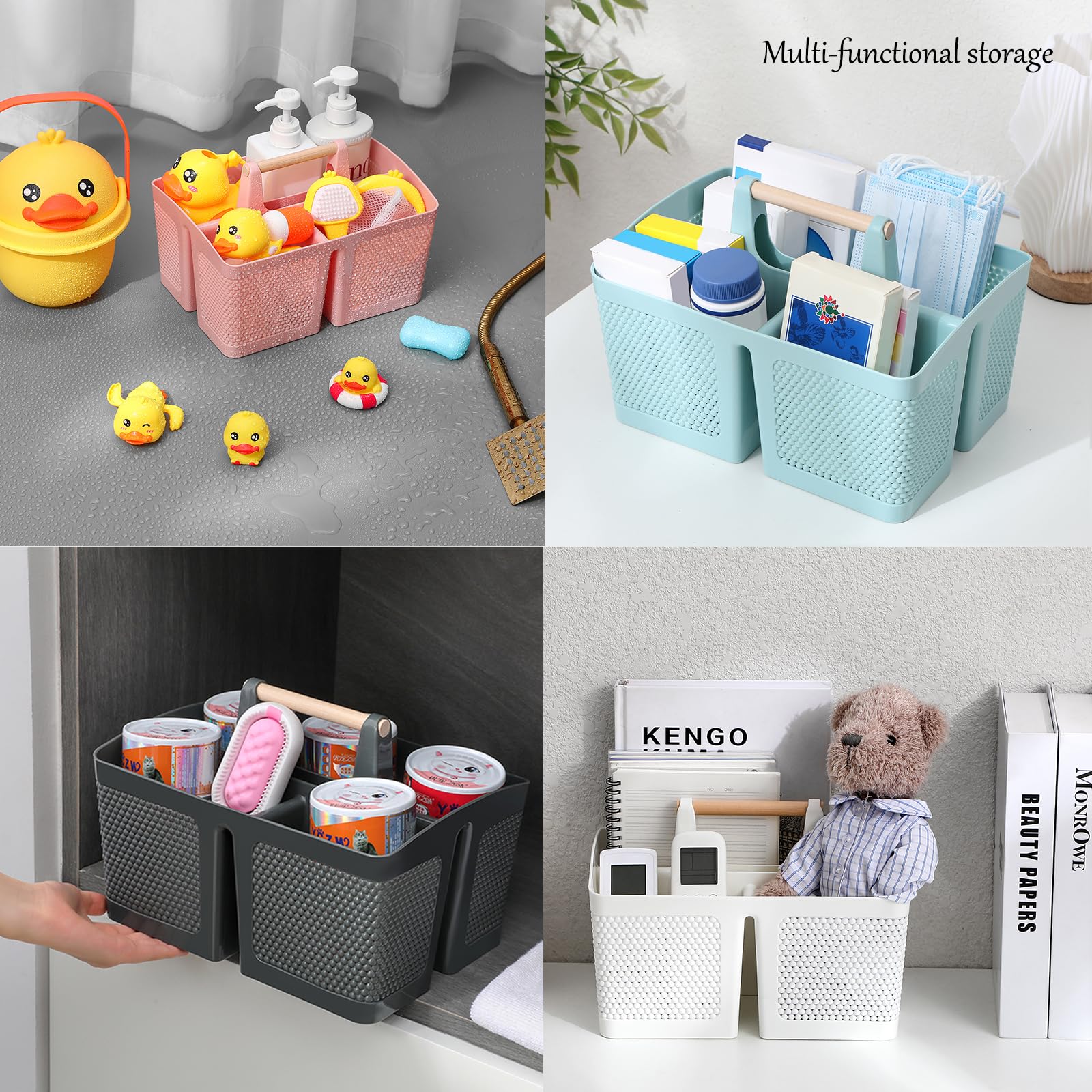Rejomiik Portable Shower Caddy Basket Plastic Cleaning Caddy Organizer Storage Tote With Handle For Bathroom, College, Dorm Room