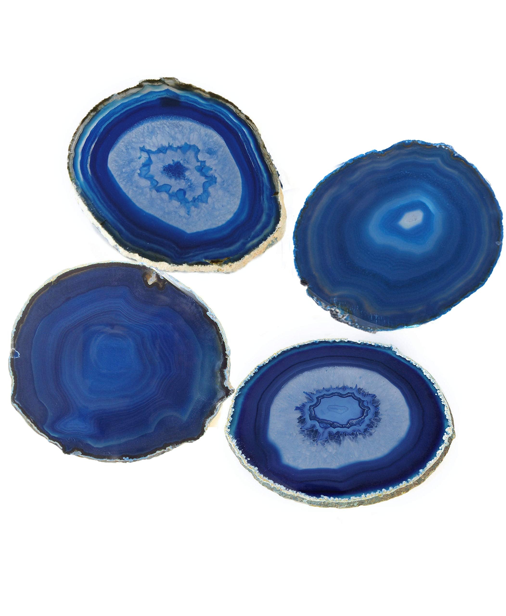 Amoystone Natural Stone Coasters Set Of 4 Blue Agate Crystal Coasters 3-3.5'' For Drinks Slice Coaster Cup Mat Beverage Mother G