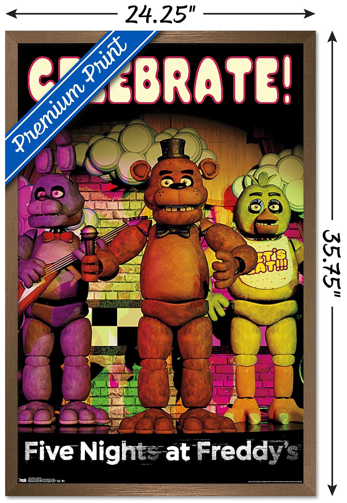 Trends International Five Nights At Freddy'S - Celebrate Wall Poster, 22.375'' X 34'', Bronze Framed Version
