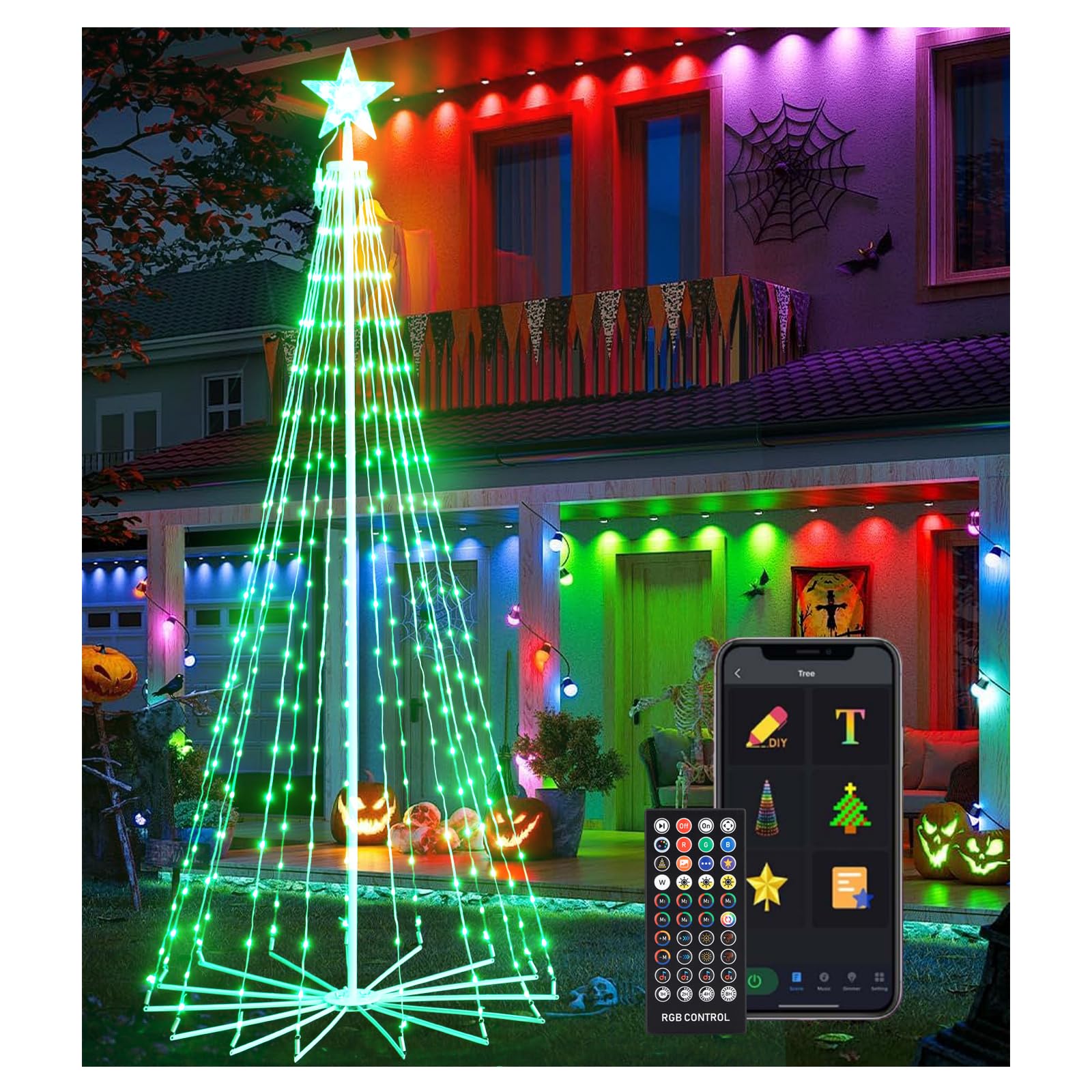 NAWEISIX Outdoor Christmas Tree Light Smart 6ft 265 LEDs Light Spiral Cone Tree App and Remote Control, Music Sync, DIY Function