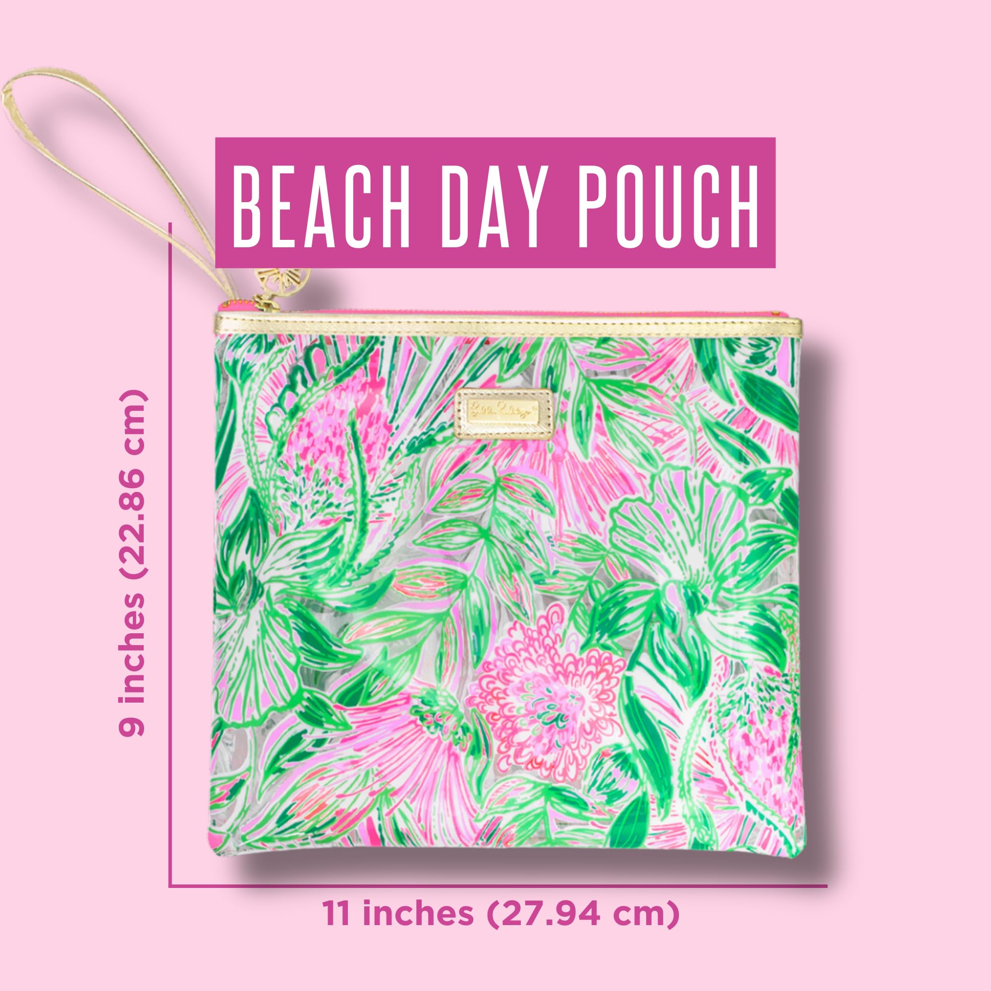 Lilly Pulitzer Water Resistant Vinyl Beach Day Pouch, Zipper Bag Includes Drink Hugger, Small Pouch, And Towel Clips, Coming In