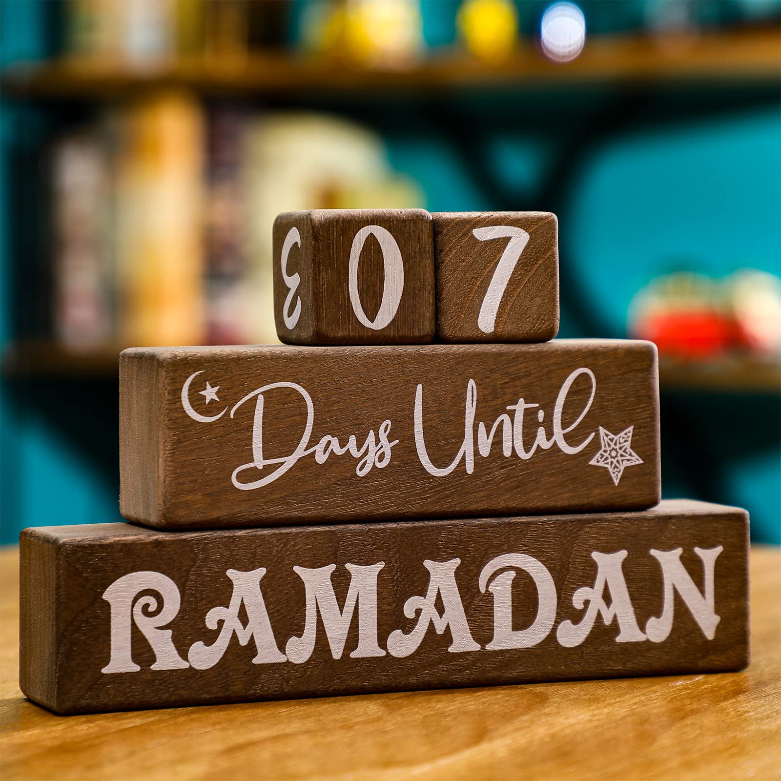 Amyhill 4 Pcs Ramadan Calendar Block Set Ramadan Advent Countdown Eid Calendar Countdown Calendar Ramadan Table Decor Ramadan Wo