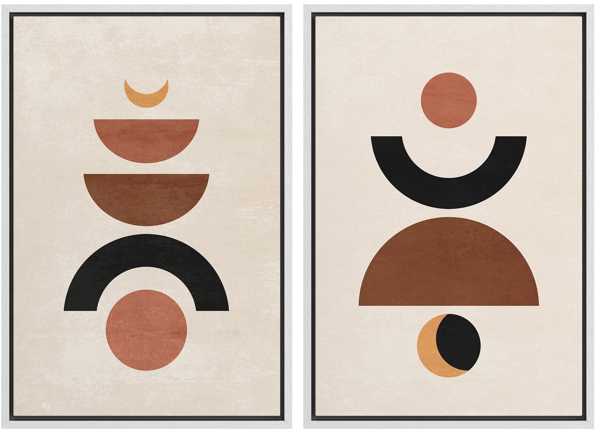 Signford Framed Canvas Print Wall Art Set Mid-Century Geometric Semi Circle Polygon Abstract Shapes Illustrations Modern Art Dec