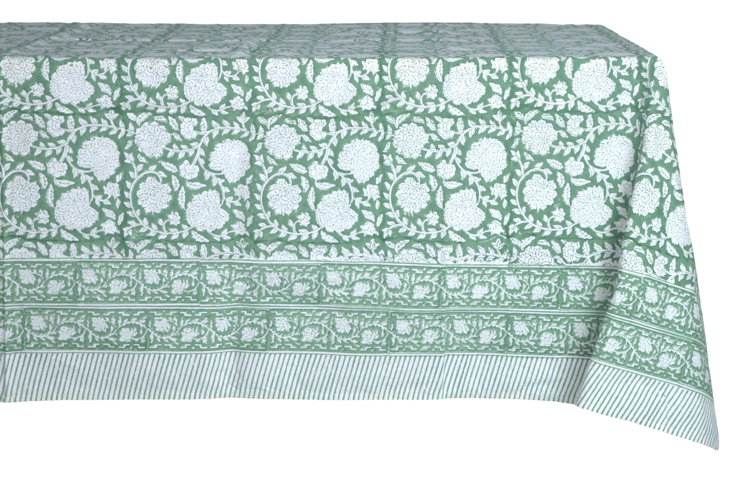 ATOSII Shalimar Green 100% Cotton Square Fall Tablecloth, Handblock Floral Table Cloth Linen for Kitchen Dining I Parties Weddin