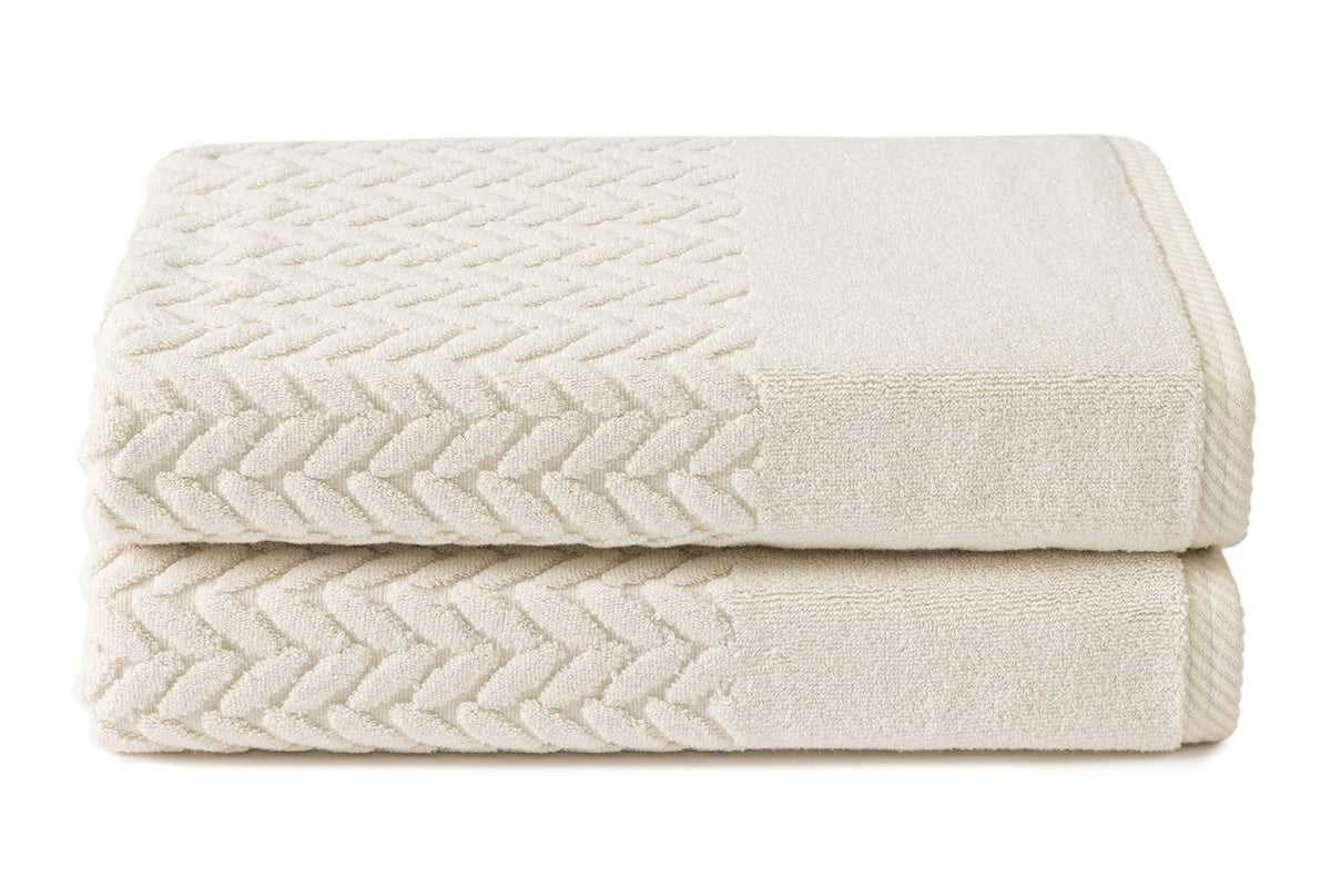 Texere 100% Organic Cotton Jacquard 650 Gsm Premium Bath Towel Sets - Extra Absorbent Quick Dry And Plush (Cable, Birch, 2 Bath