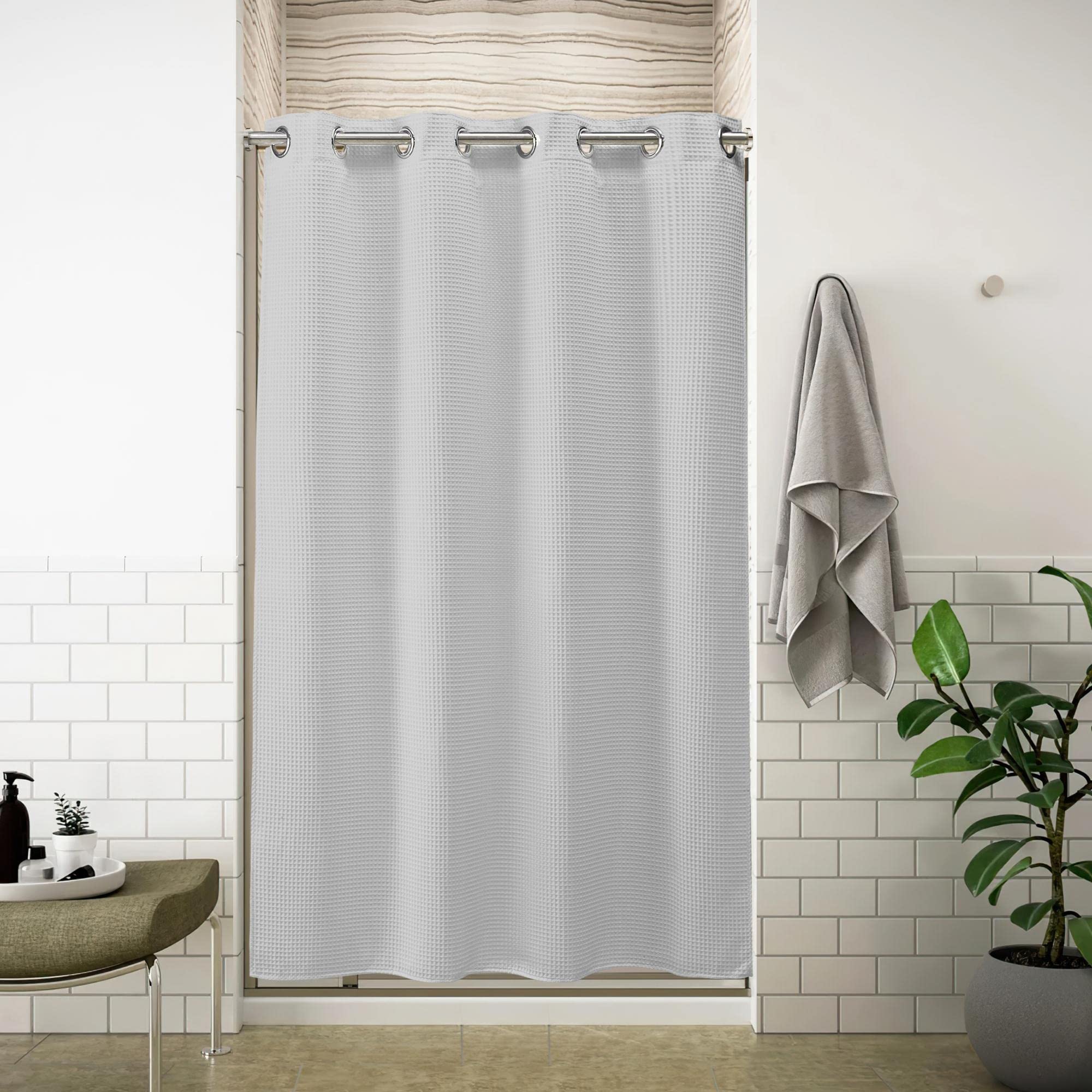 River Dream Stall Waffle Weave Shower Curtain With Snap-In Liner,Cotton Blend Fabric Heavy Duty,No Hooks Needed Shower Curtain F