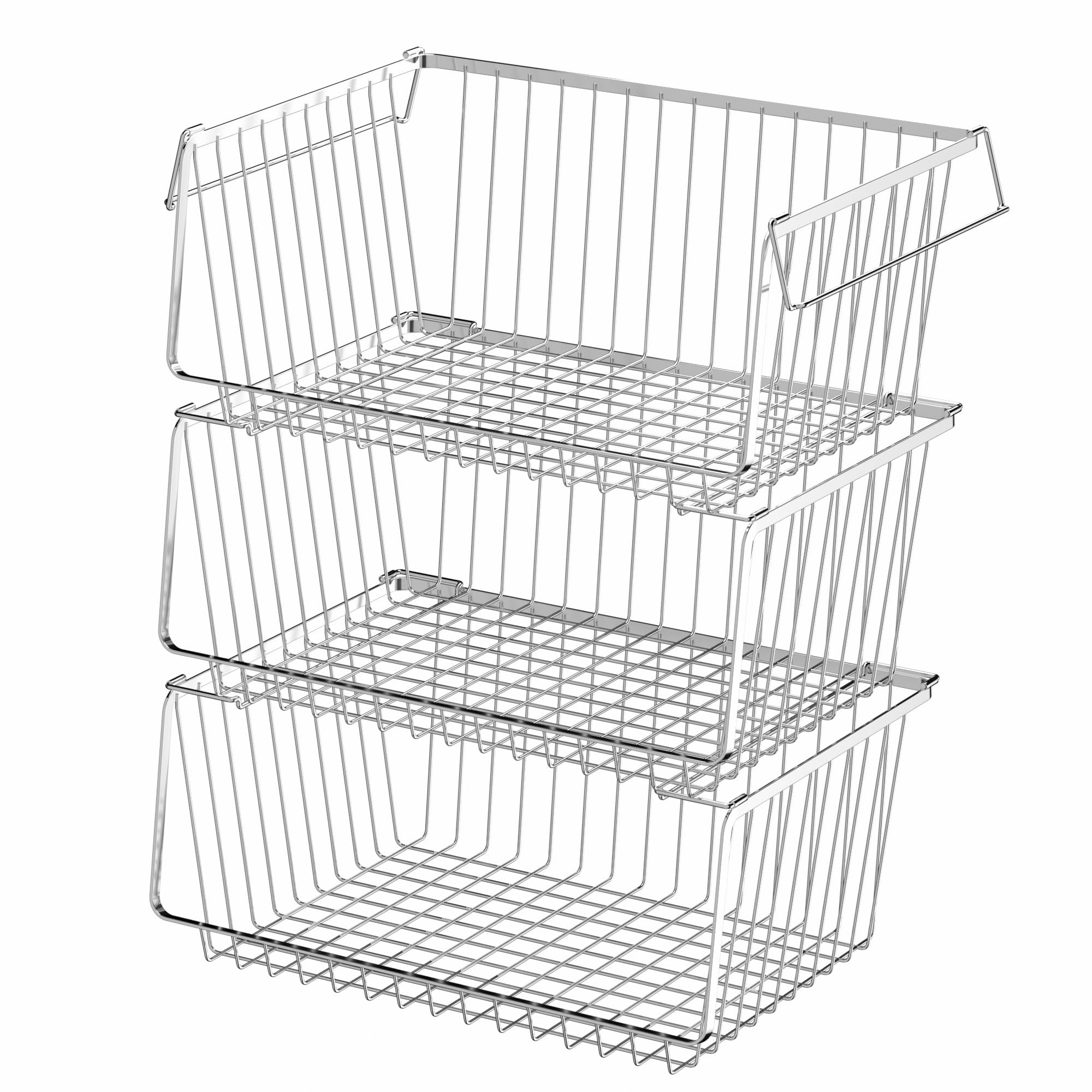 Blitzlabs Wire Storage Basket Stackable Organizer Storage Baskets Bins Sturdy Metal Organization With Handles For Pantry, Kitche