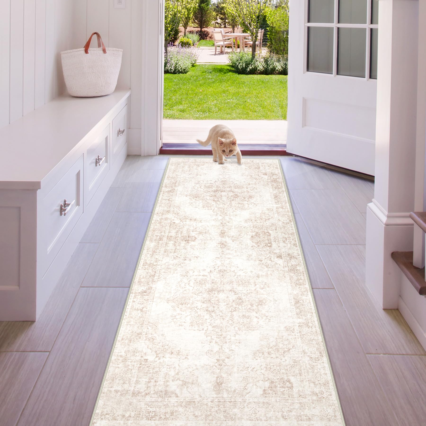 Area Rug 2x6 Runner Rug: Washable Vintage Hallway Rugs Indoor Medallion Rug Low Pile Distressed Floor Carpet Retro Accent Rugs f