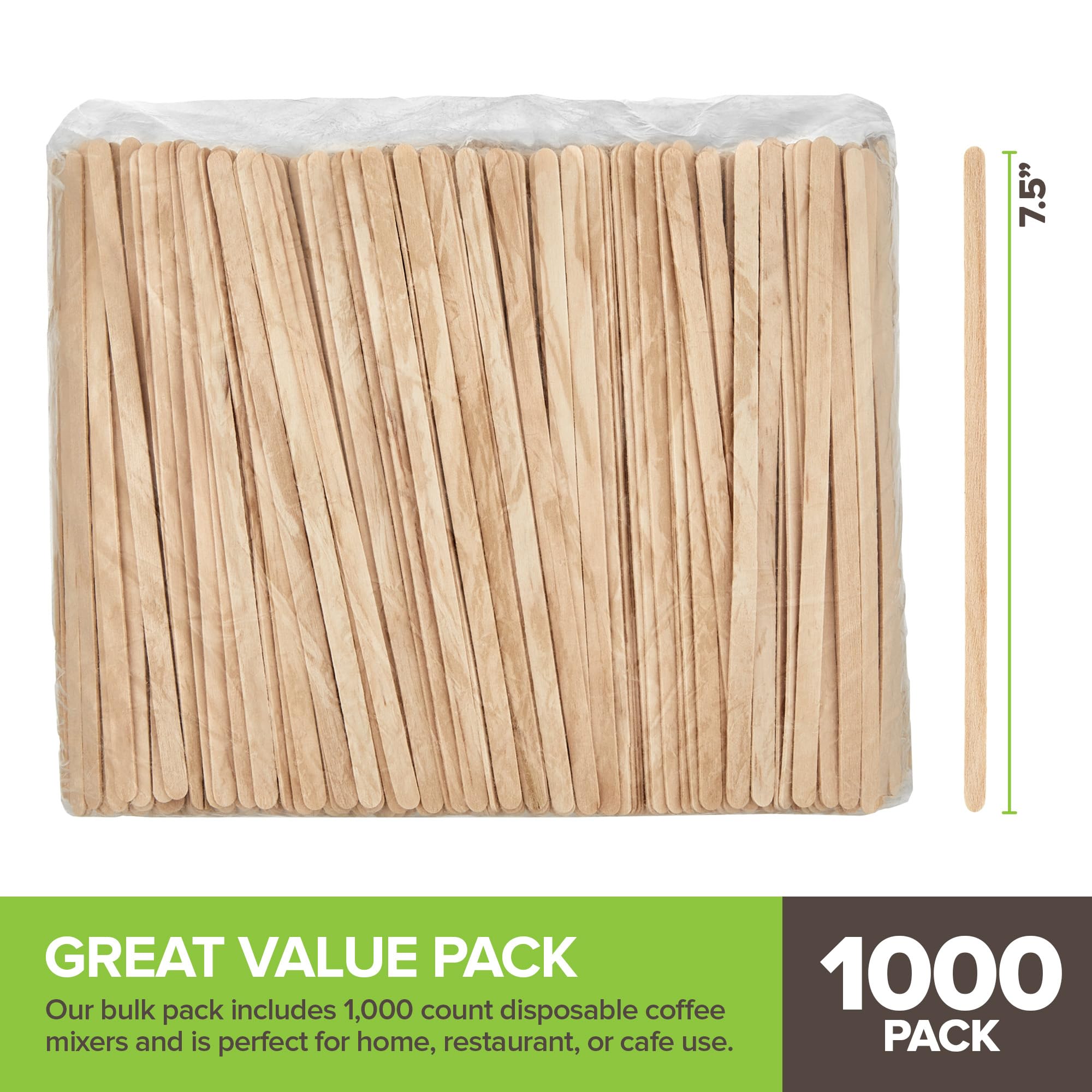 1000 Count Wooden Coffee Stir Sticks, Bulk Wood Stirrers For Coffee And Tea, Disposable Drink Stirrers For Hot Drinks, 7.5 Inch