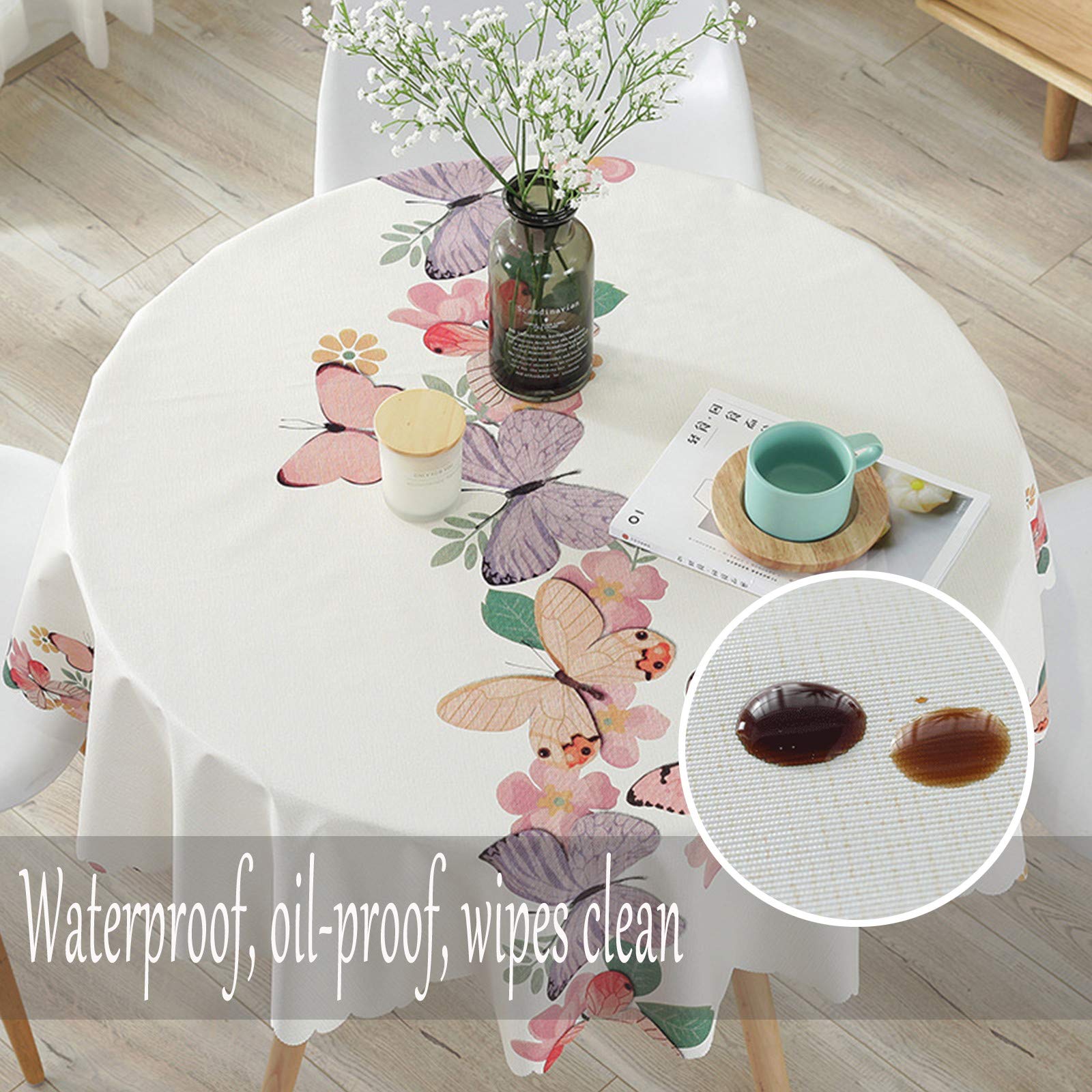 Bettery Vinyl Round Table Cover Wipe Clean Pvc Tablecloth Oil-Proof/Stain-Resistant, Round - 52 Inch