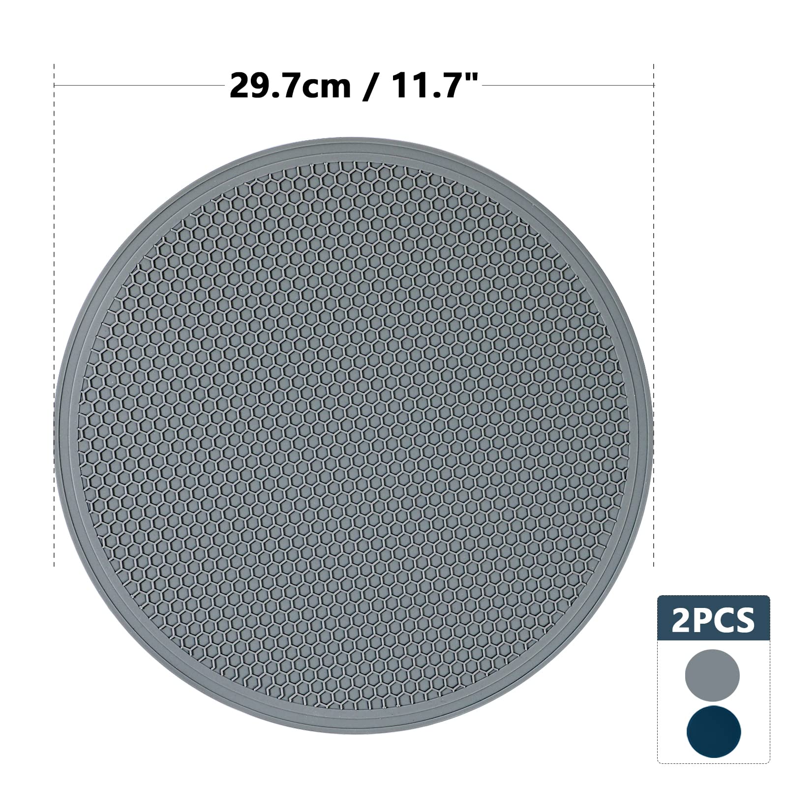 Webake Silicone Microwave Mat 12" Round Trivet 2 Pack, Non-Slip Grey & Blue, Perfect for Hot Pots, Pans, and Dishes, Model WA22059