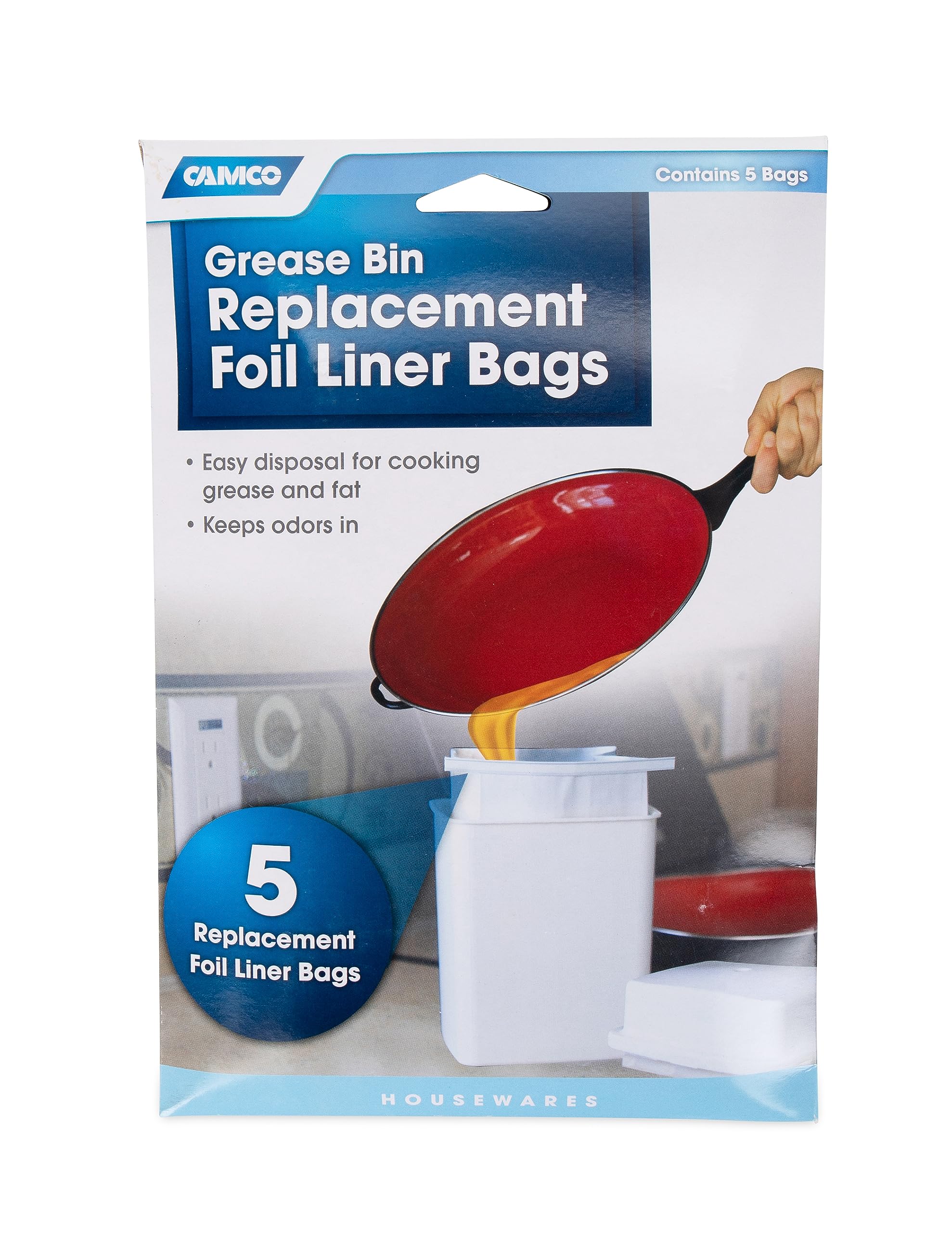 Camco Replacement Grease Storage Bags - Easily Contain And Dispose Used Cooking Grease, Foil Lined Bags Seal In Odor, Prevent Dr