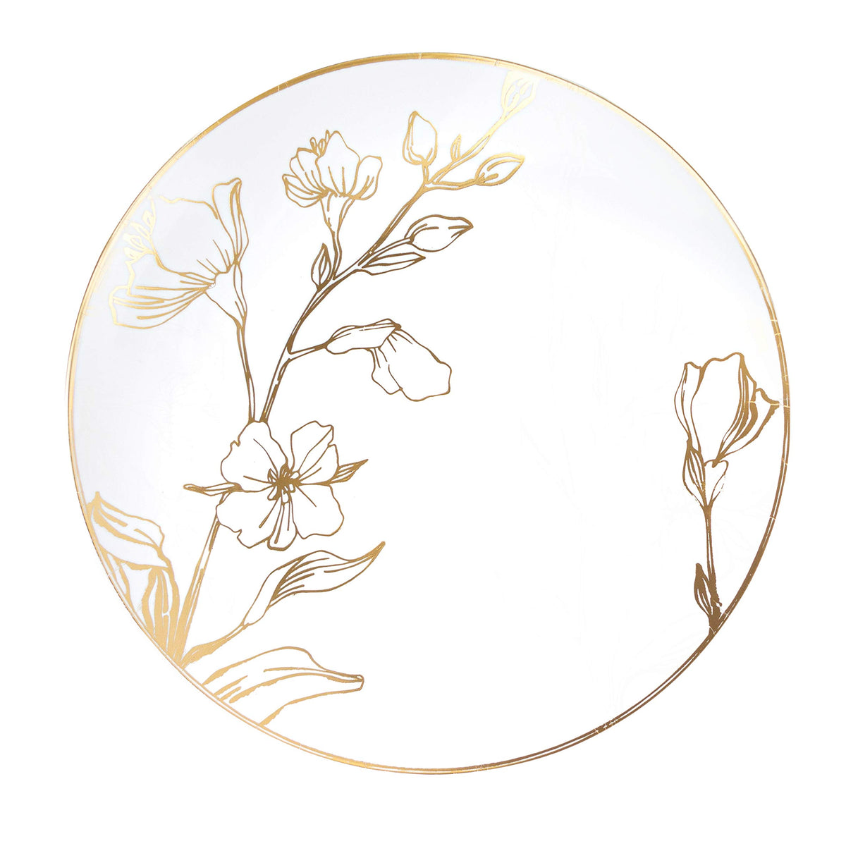 Plasticpro White Plastic Floral Design Party Plates With Gold Rim Premium Heavyweight Elegant Disposable Tableware Dishes (120,