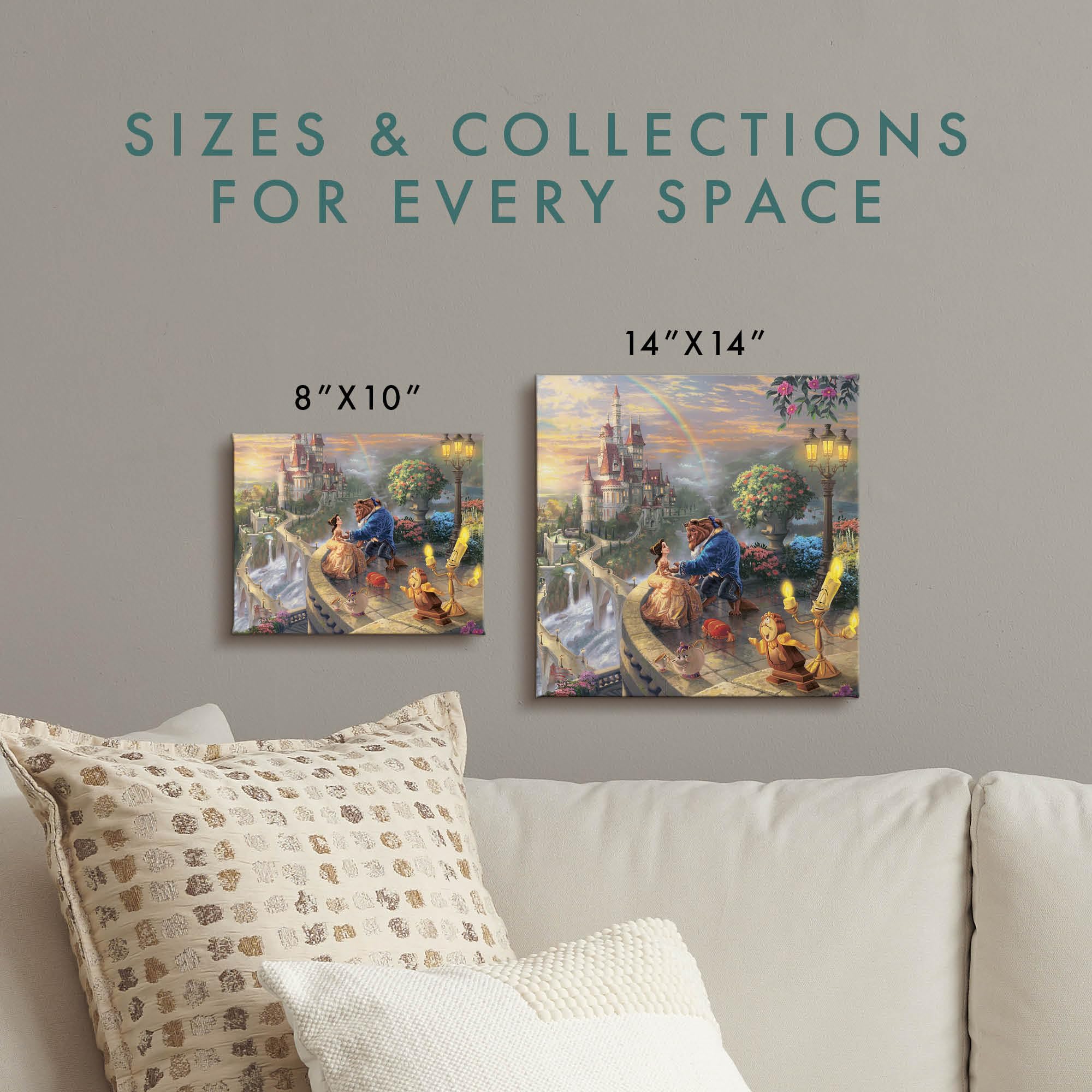 Thomas Kinkade Disney Beauty And The Beast Falling In Love Gallery Wrapped Canvas Art | Frameless Wall Art Decor | Certificate O