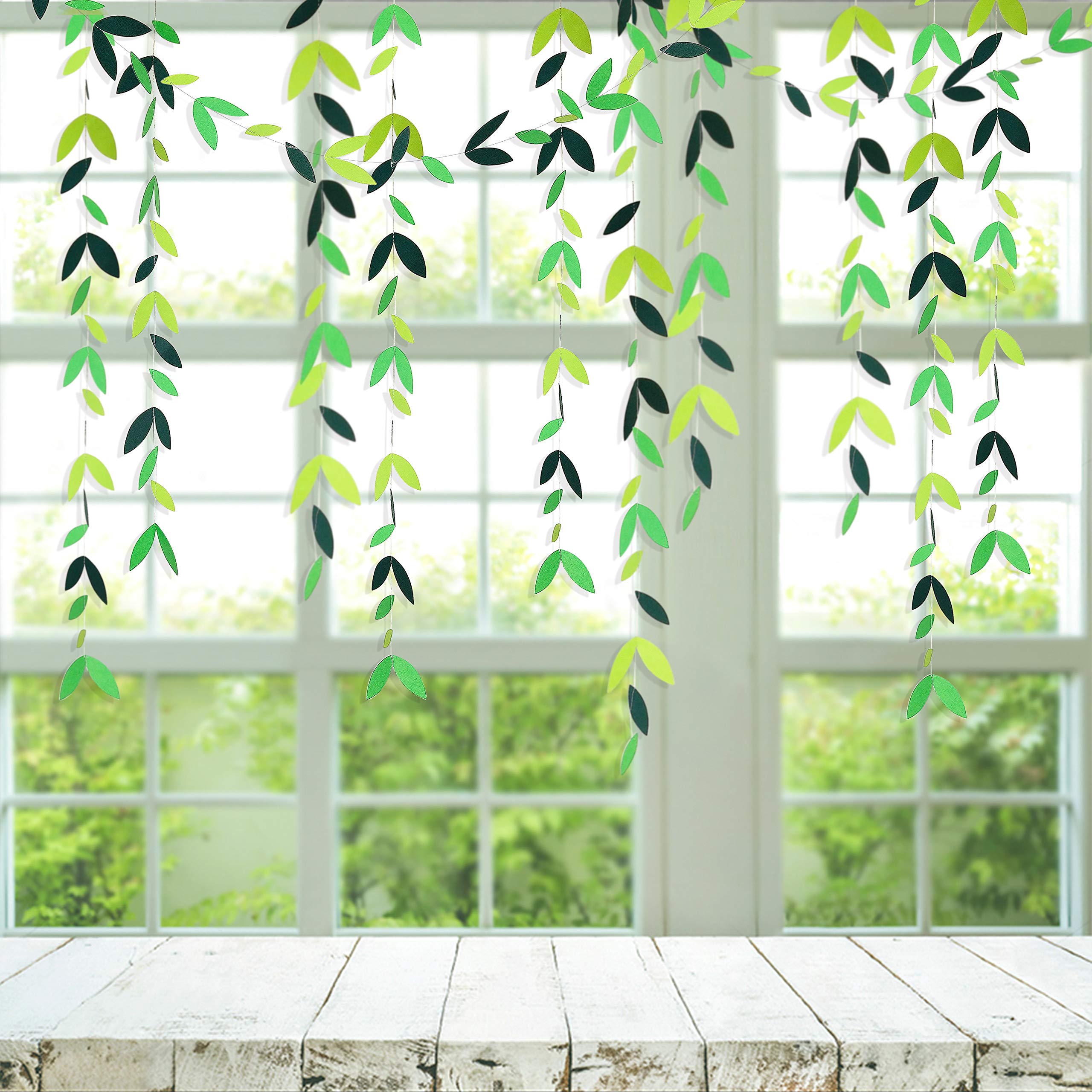 52 Ft Spring Summer Theme Green Paper Leaf Garland Hanging Leaves Streamer Banner For Green Birthday Wedding Engagement Bridal S
