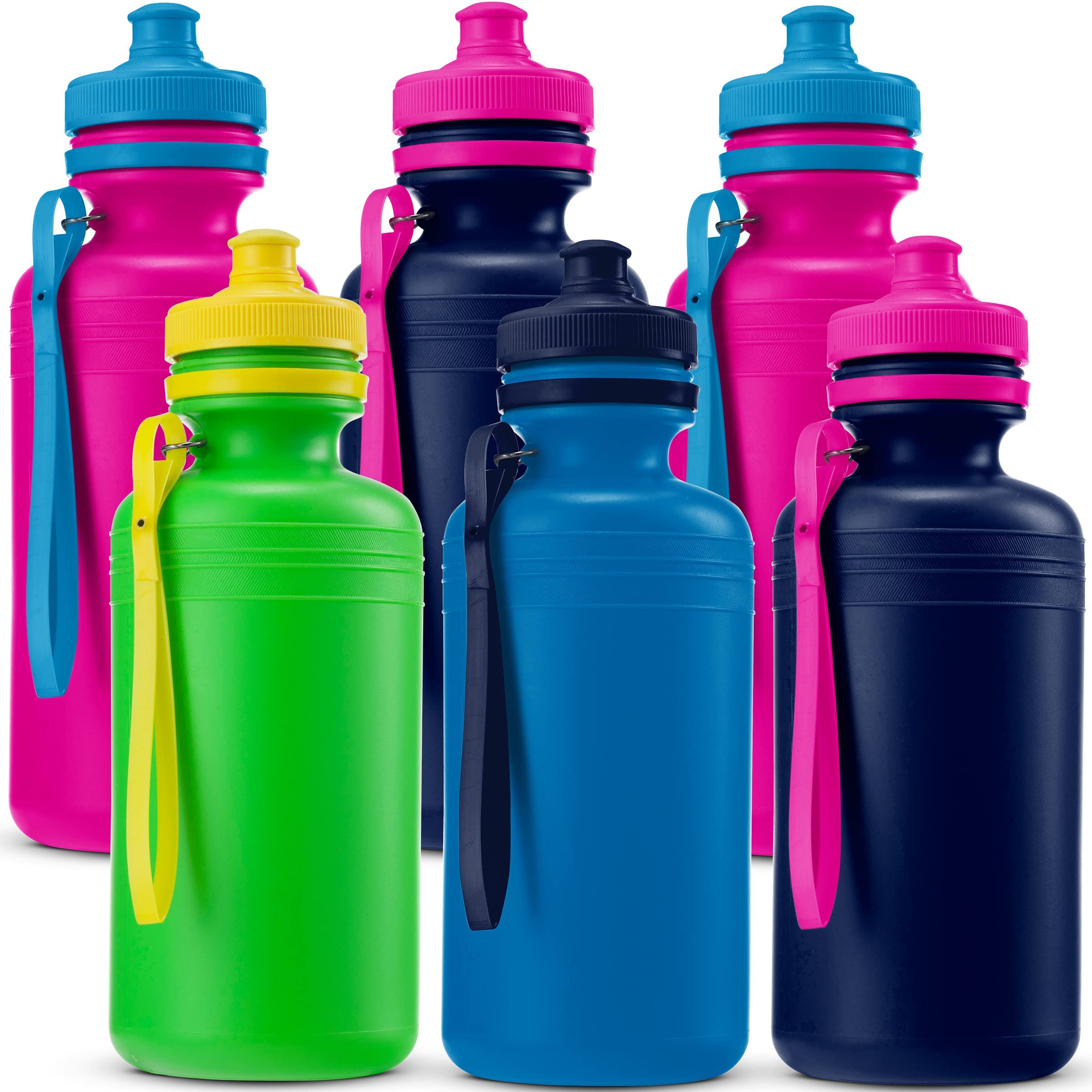Bulk Water Bottles For Kids - (Pack Of 12) 18 Oz - 7.5 Inch Bpa-Free Plastic Squeeze Sports Bottles With Pop-Up Tops & Handles F