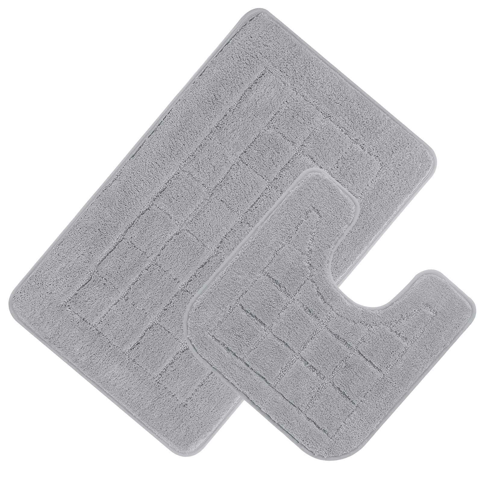 HEBE Bath Rug Set 2 Piece Grey Non Slip Bathroom Contour Rug Combo Microfiber Bath Shower Mat and U-Shaped Toilet Rug Machine Wa