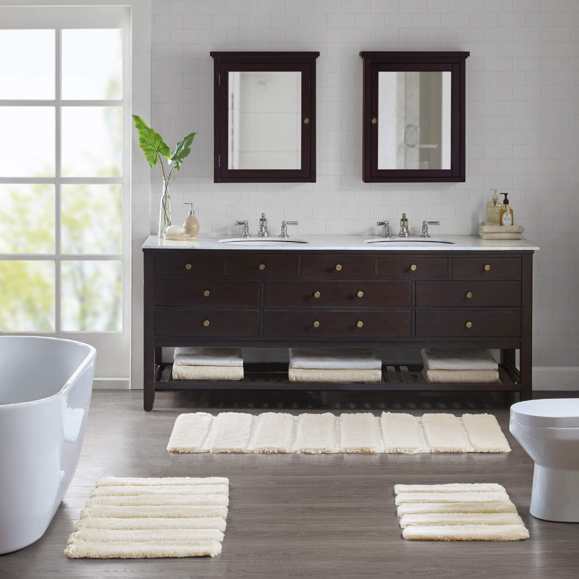 Madison Park Tufted Pearl Channel Absorbent Bathroom Rugs Non Slip Washable Bath Mat Shaggy Rugs For Bathroom Bedroom Plush Thic