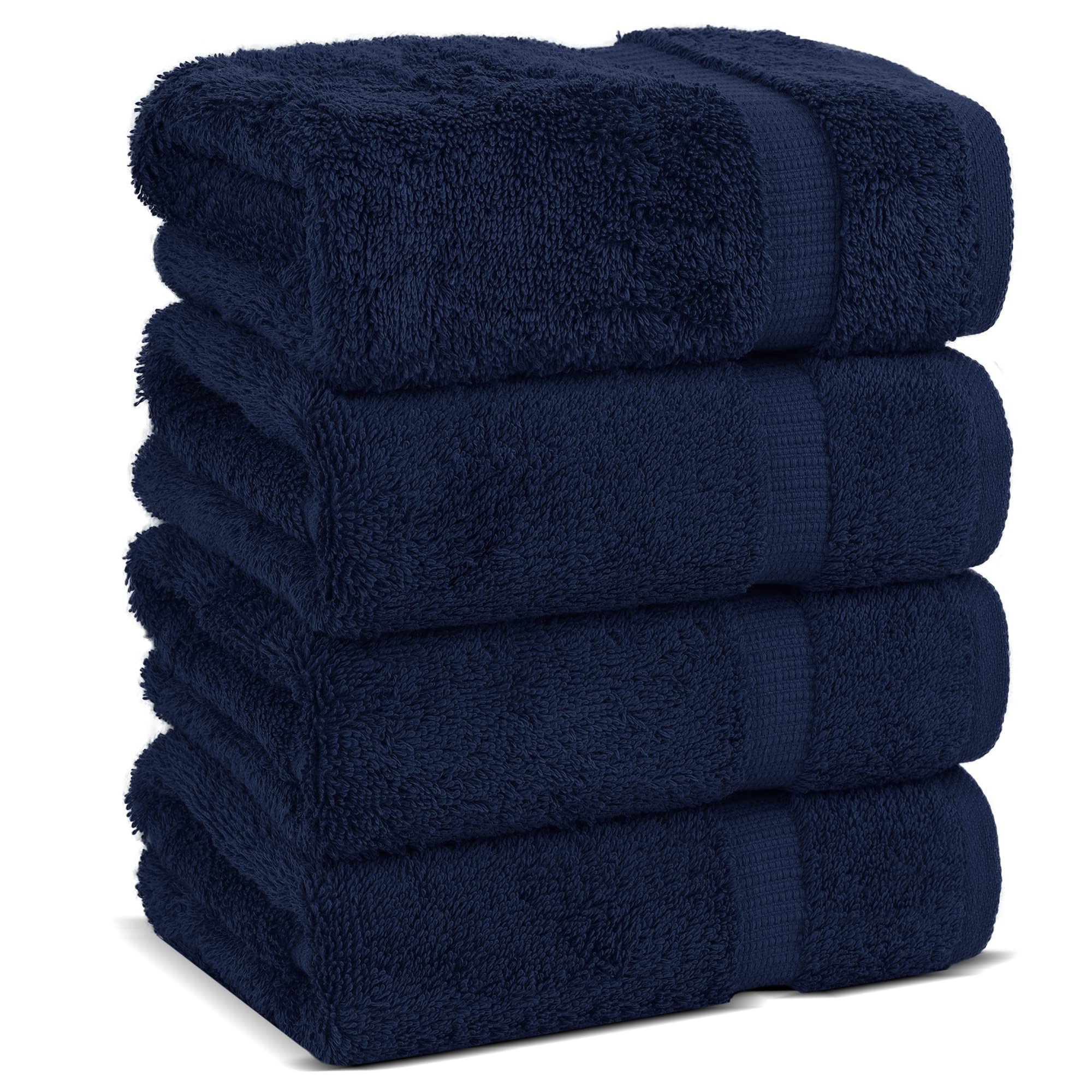 Chakir Turkish Linens 100% Cotton Premium Turkish Towels For Bathroom | 16'' X 30'' (4-Piece Hand Towel, Navy)