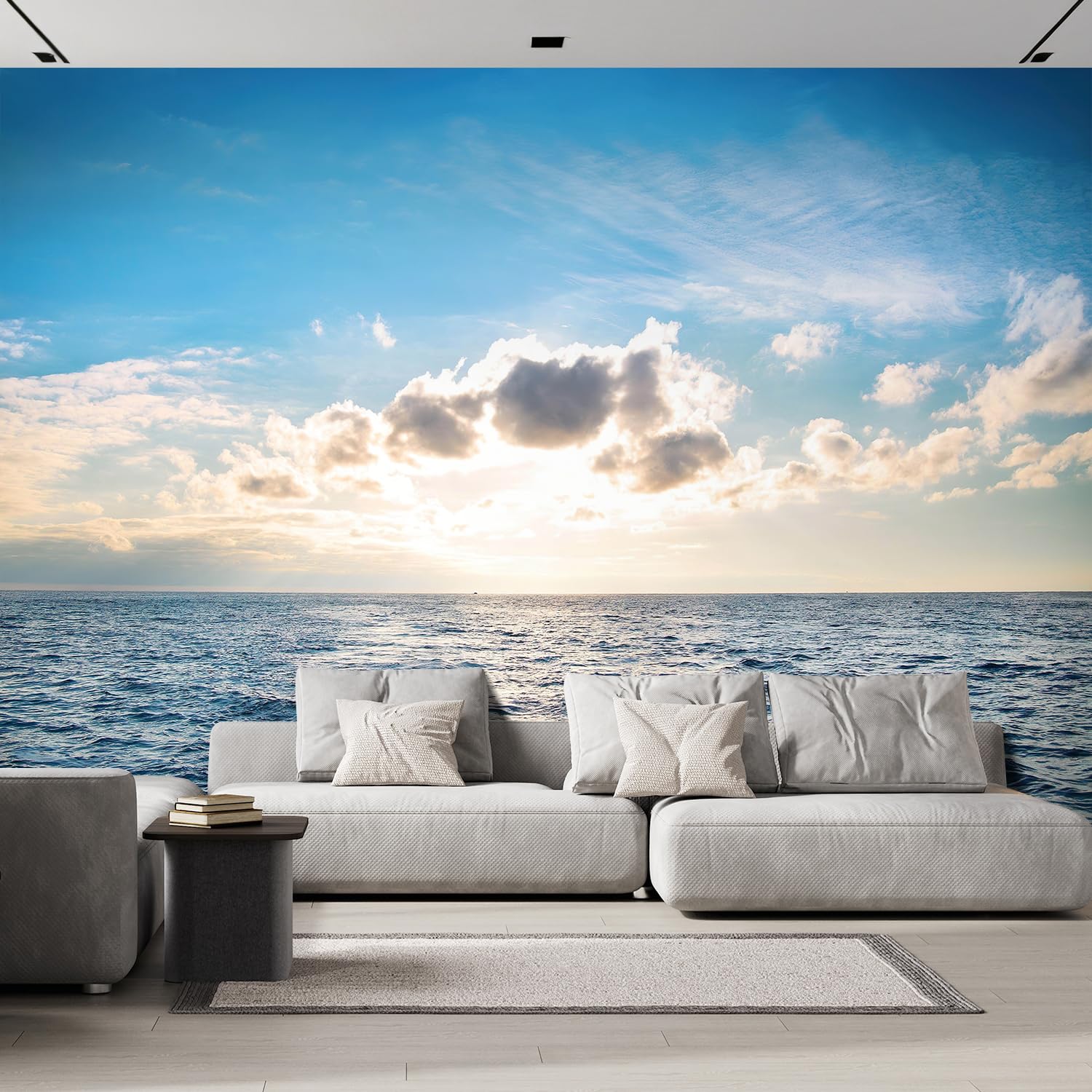 Wall26 With Blue Water, Sky And Clouds. Sunset Above Seascape - Removable Wall Mural | Self-Adhesive Large Wallpaper - 66X96 Inc