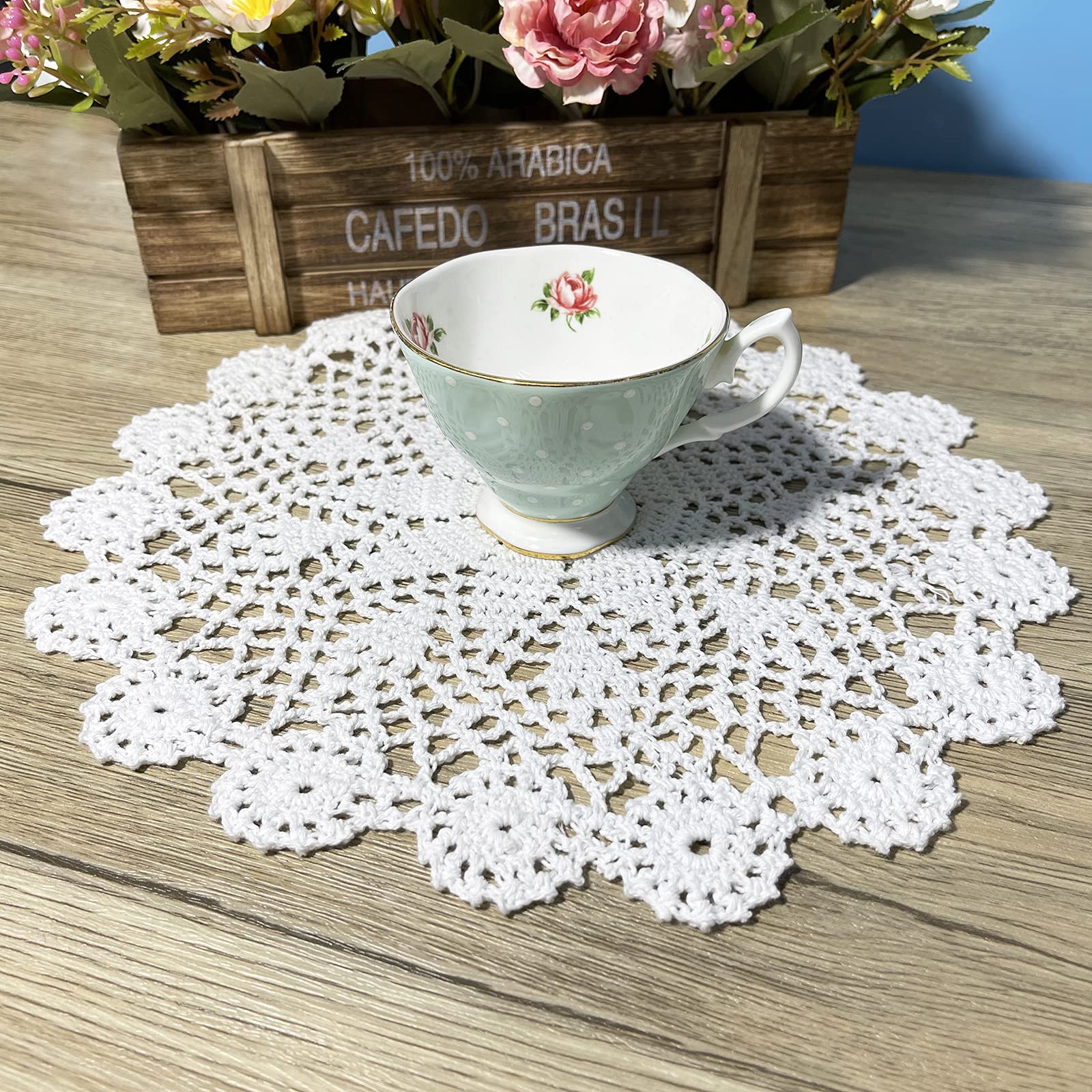 Phantomon 12 Inch Round Doilies Crochet Handmade Lace Placemats 100% Cotton Knitted Coasters, Pack Of 4 (White)