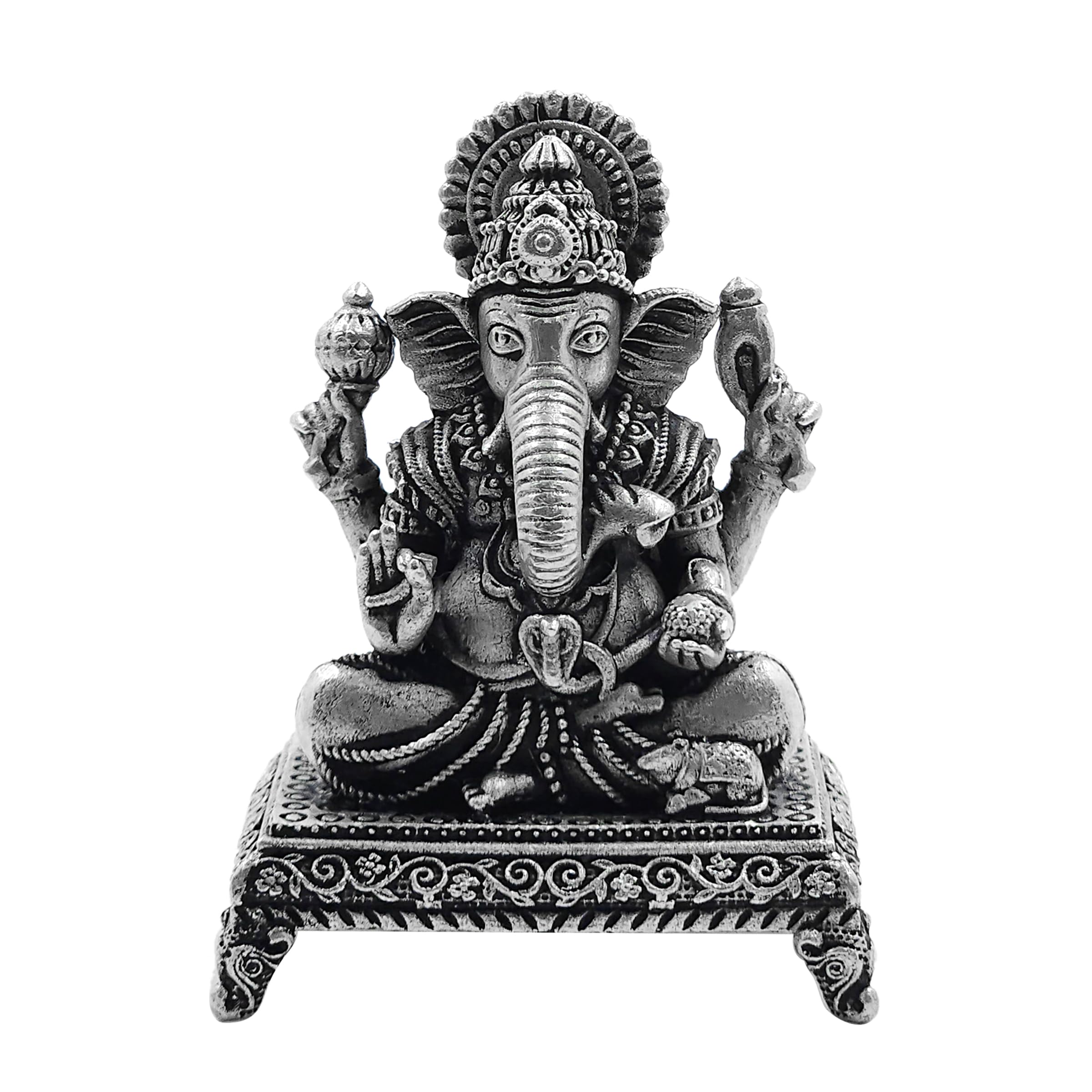 Maa Silver Pure Silver Lord Ganesh/Ganpatiji Semi-Solid Idol/Murti With Paat & Antique Oxidized Finish Perfect For Pooja/Puja & 