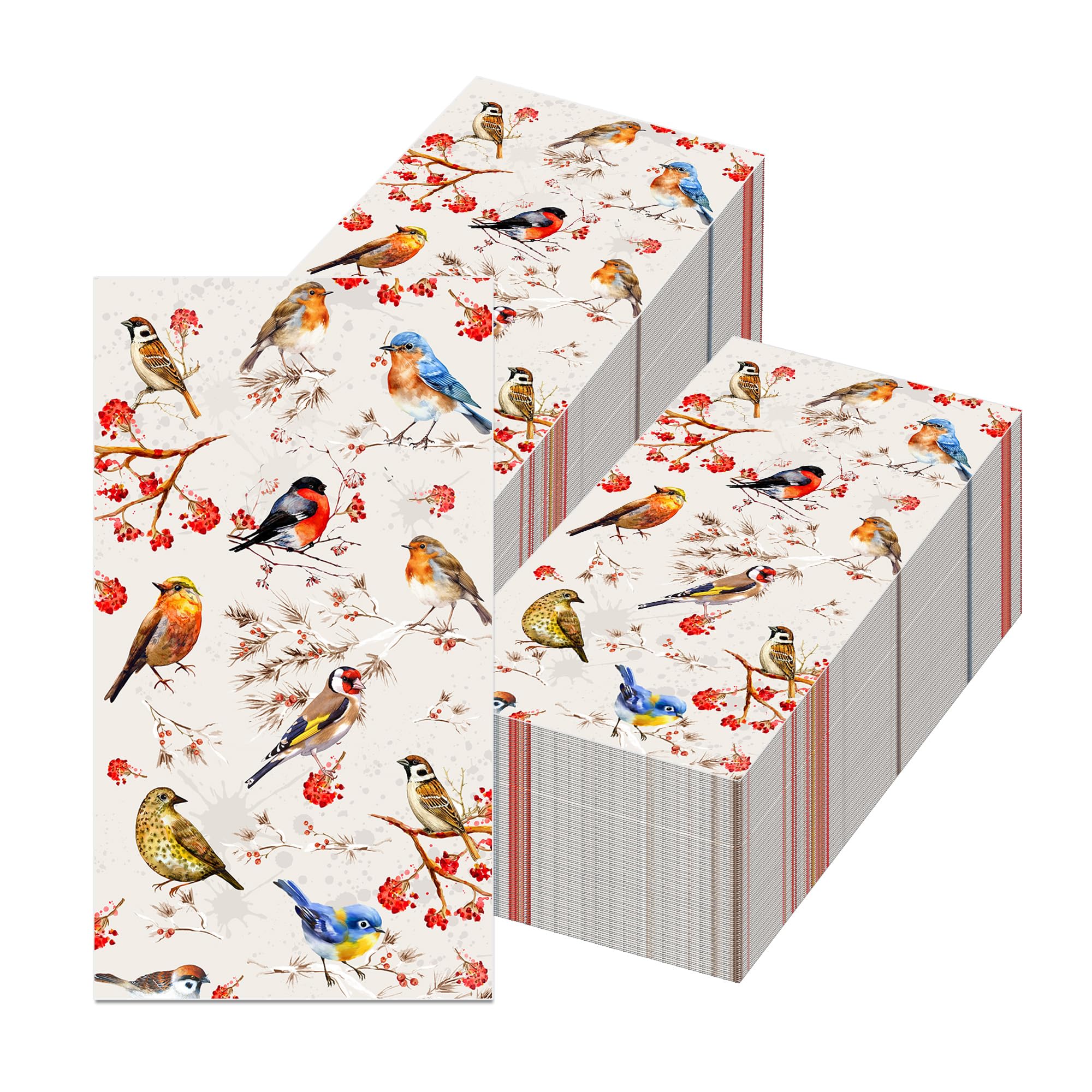 60 Pcs Bird Floral Paper Guest Napkins, Disposable Decorative Napkins Cream Paper Hand Towels for Bathroom Napkins Soft Party Na