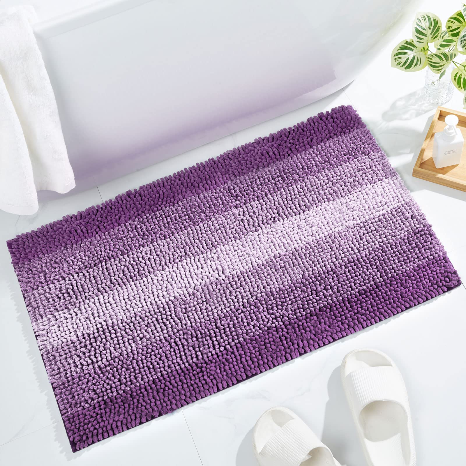 Gibelle Purple Bathroom Rugs, Luxury Chenille Bath Mat, Small Non Slip Shower Rug And Bath Room Floor Mats, Machine Washable, Qu