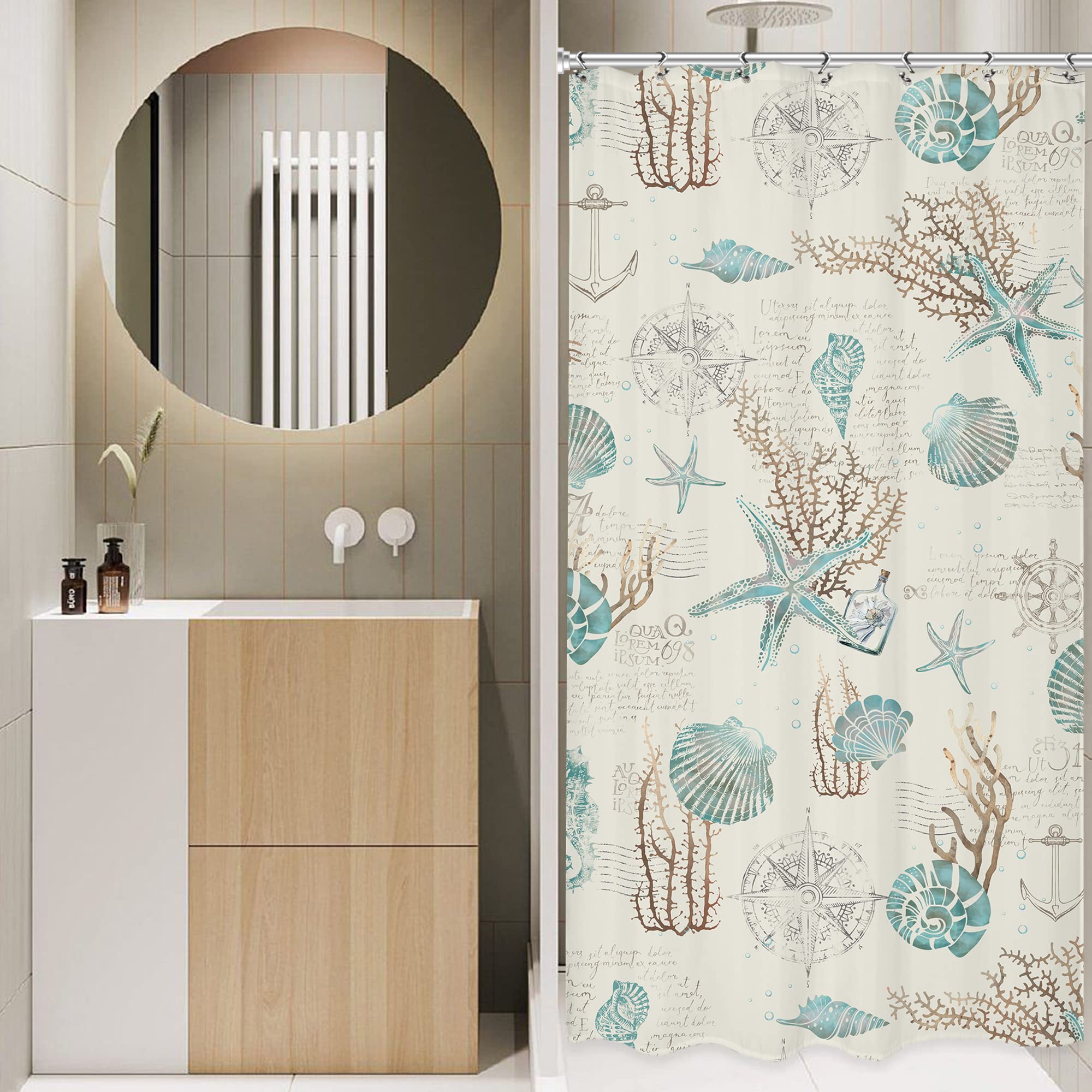 Omifly Starfish And Seashell Small Stall Shower Curtain 36Wx72H Inch Nautical Single Half Rv Narrow Ocean Beach Coral Vintage Re