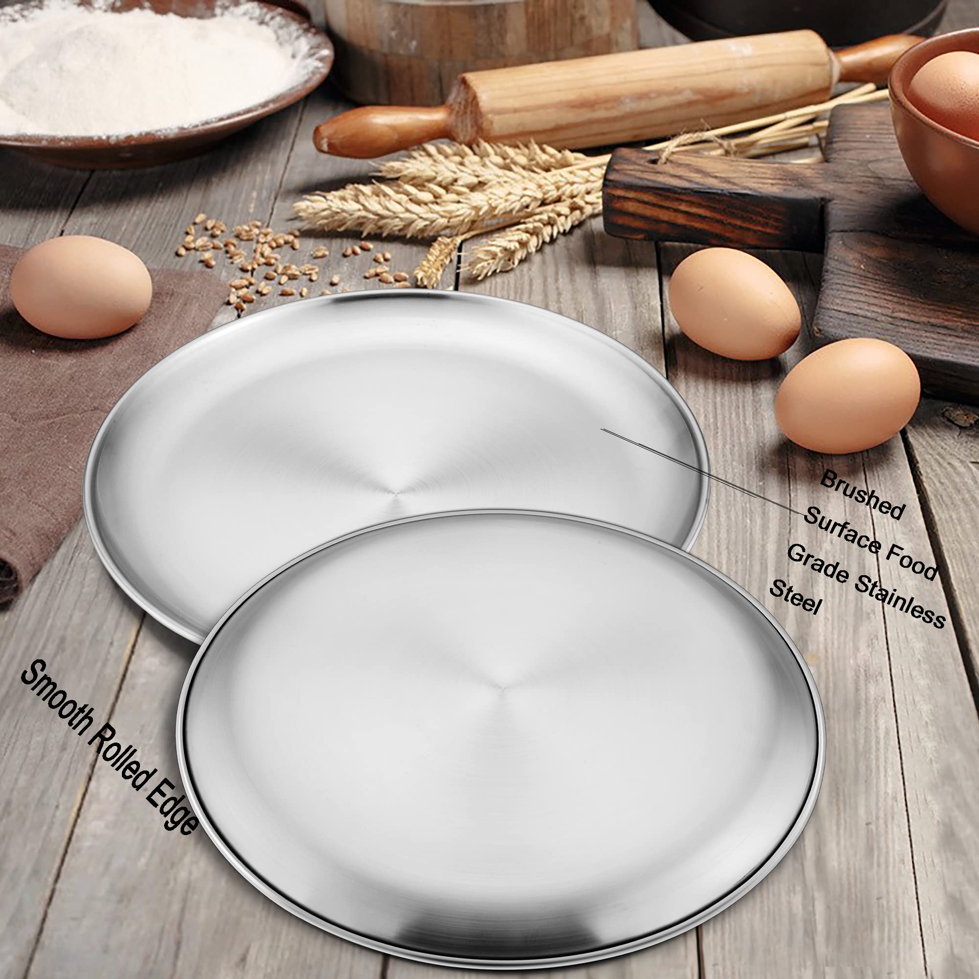 Lianyu 4 Pack Pizza Pan Set, 11.8 Inch Stainless Steel Pizza Serving Tray For Oven Baking, Nonstick Round Pizza Plate,Dishwasher