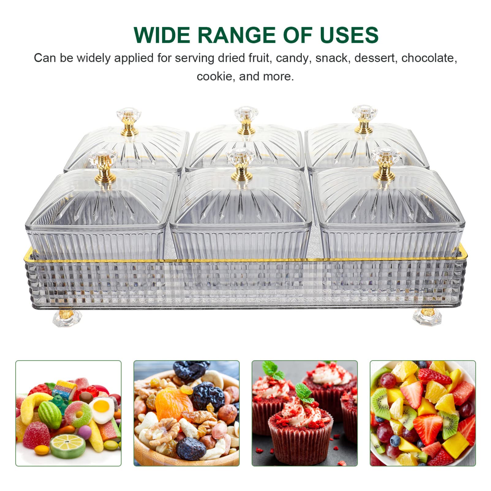 Ipetboom Dried Fruit Tray With Lid 6 Compartment Candy Nut Serving Container Appetizer Tray Snack Box Food Storage Box Divided F