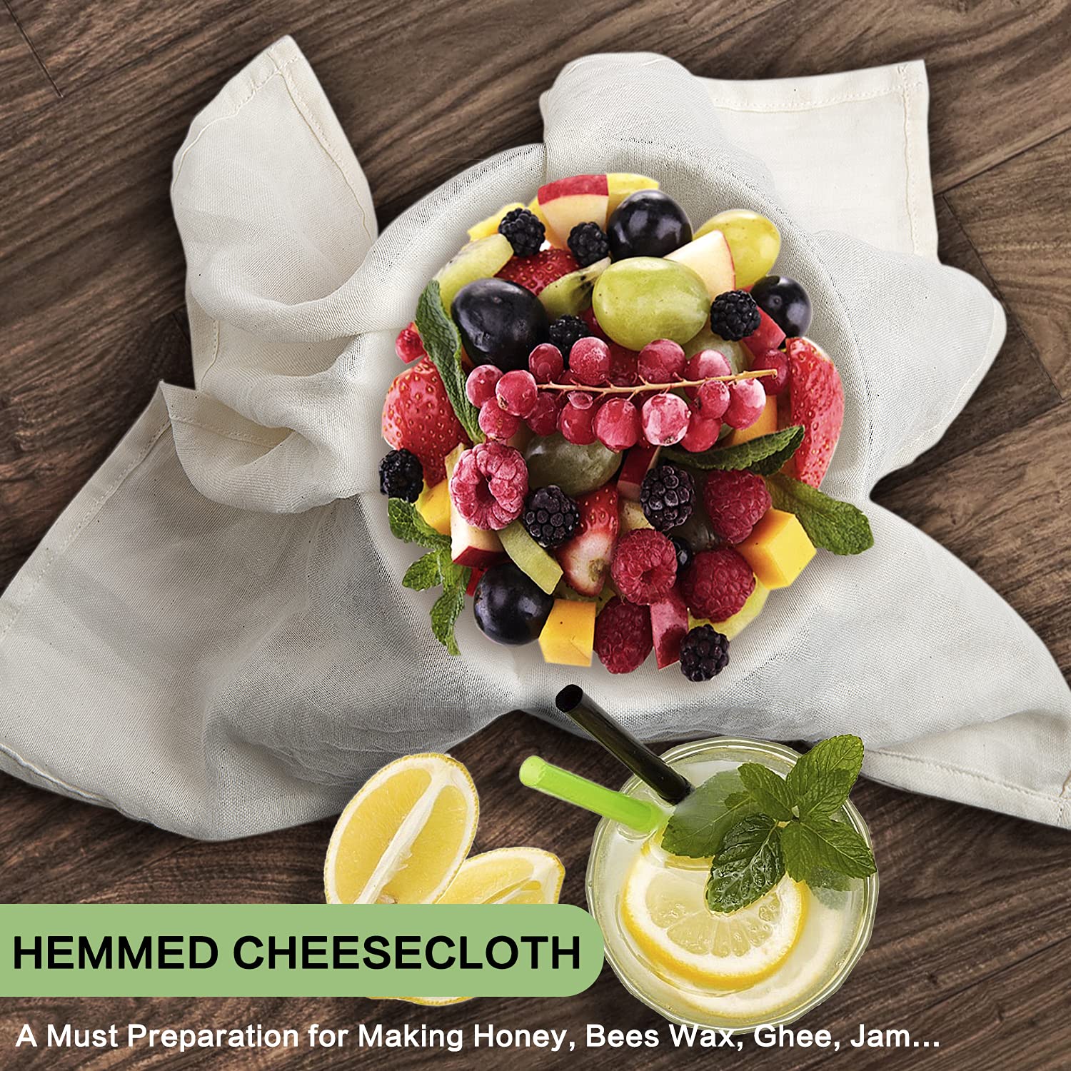 Olicity Cheese Cloths, 6Pcs, Grade 100,20X20Inch Hemmed Cheese Cloth Fabric Reusable Fine Mesh Cloth Strainer, 100% Cotton Unble