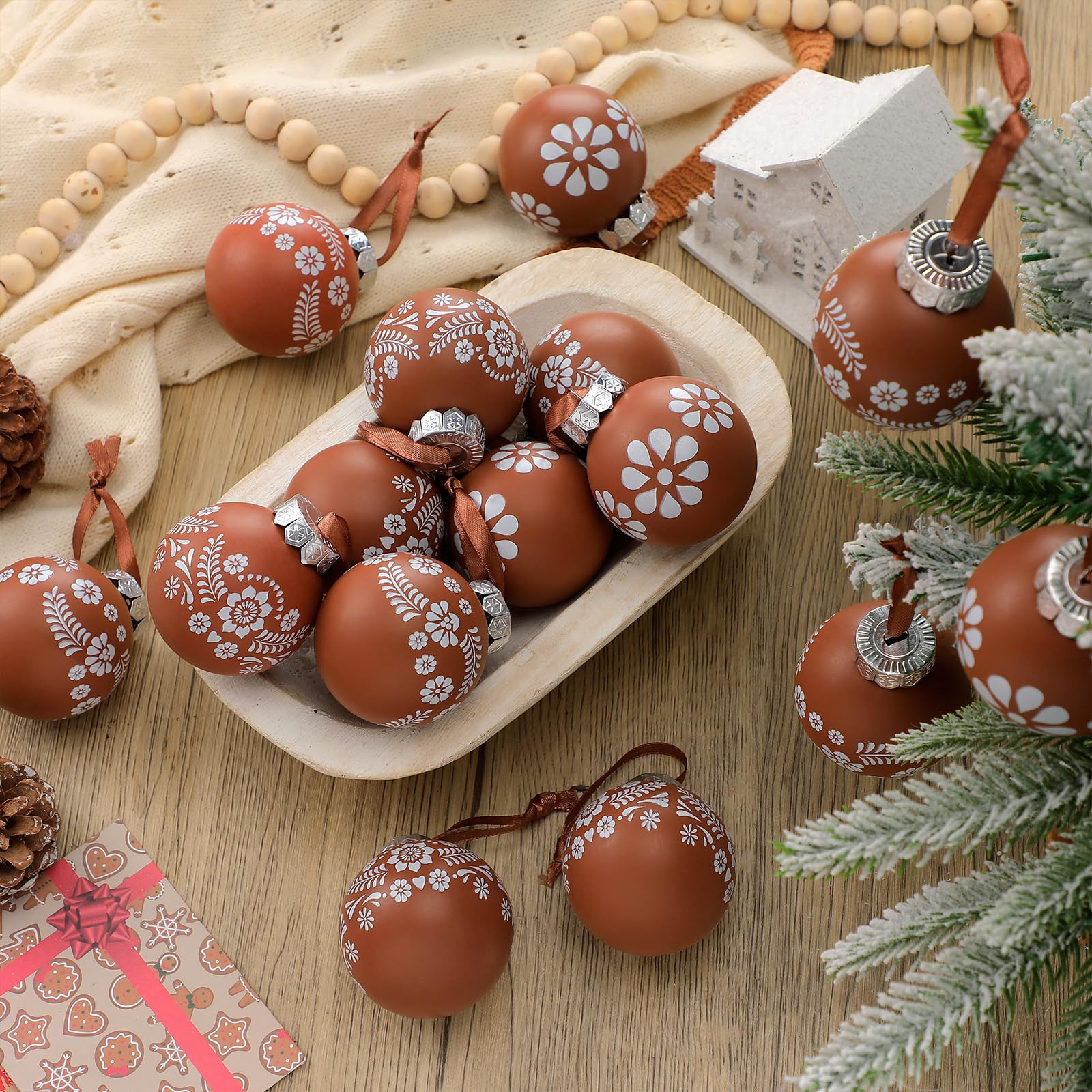 ShinyRelief 12 Pcs Platos De Barro Mexican Christmas Ornaments 2.36 Inch Cielito Lindo Terracotta Xmas Tree Shatterproof Hanging