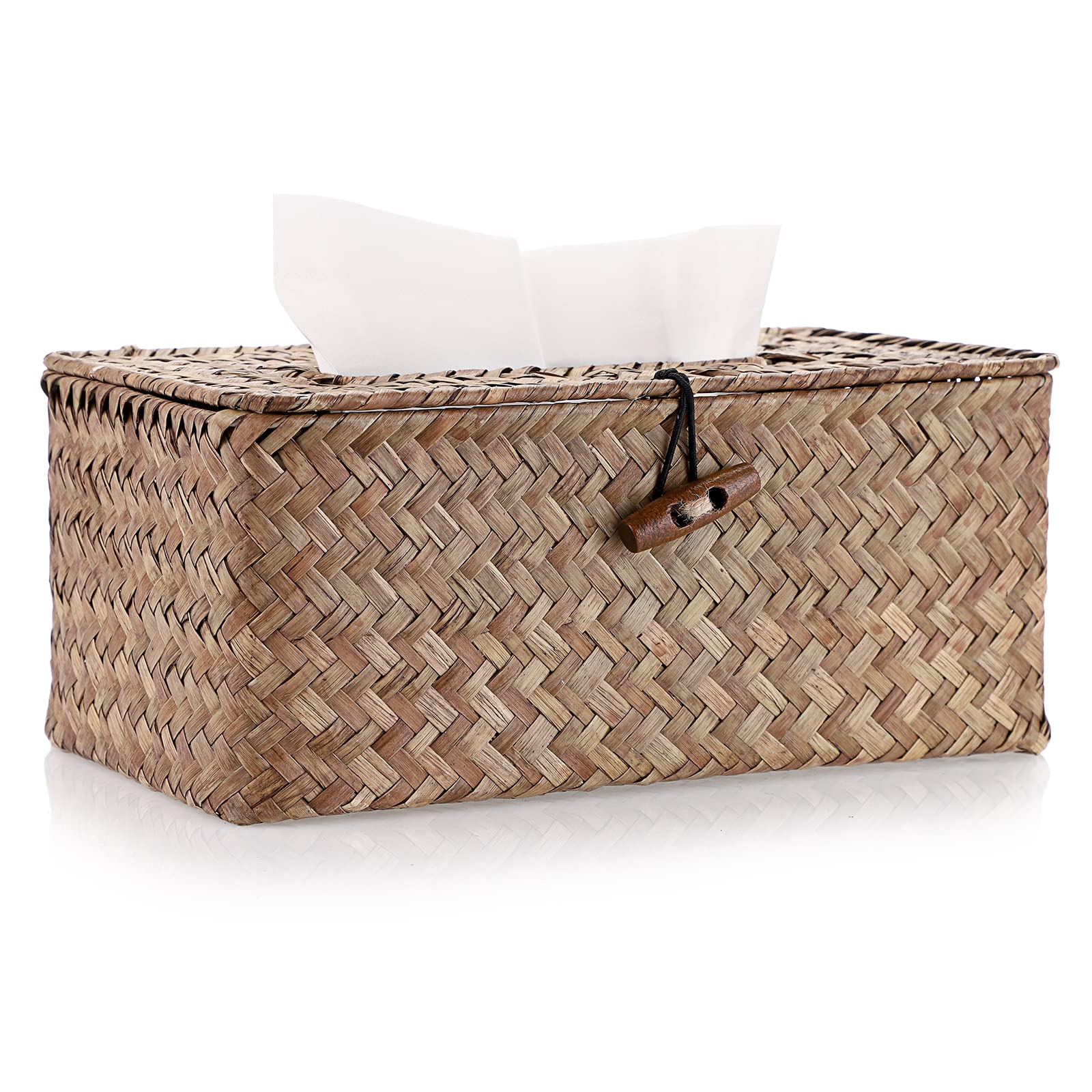 Sumnacon Tissue Box Cover Rectangle Tissue Box Seagrass Tissue Box Holder Woven Tissue Holder Decorative Tissue Cover For Bathro